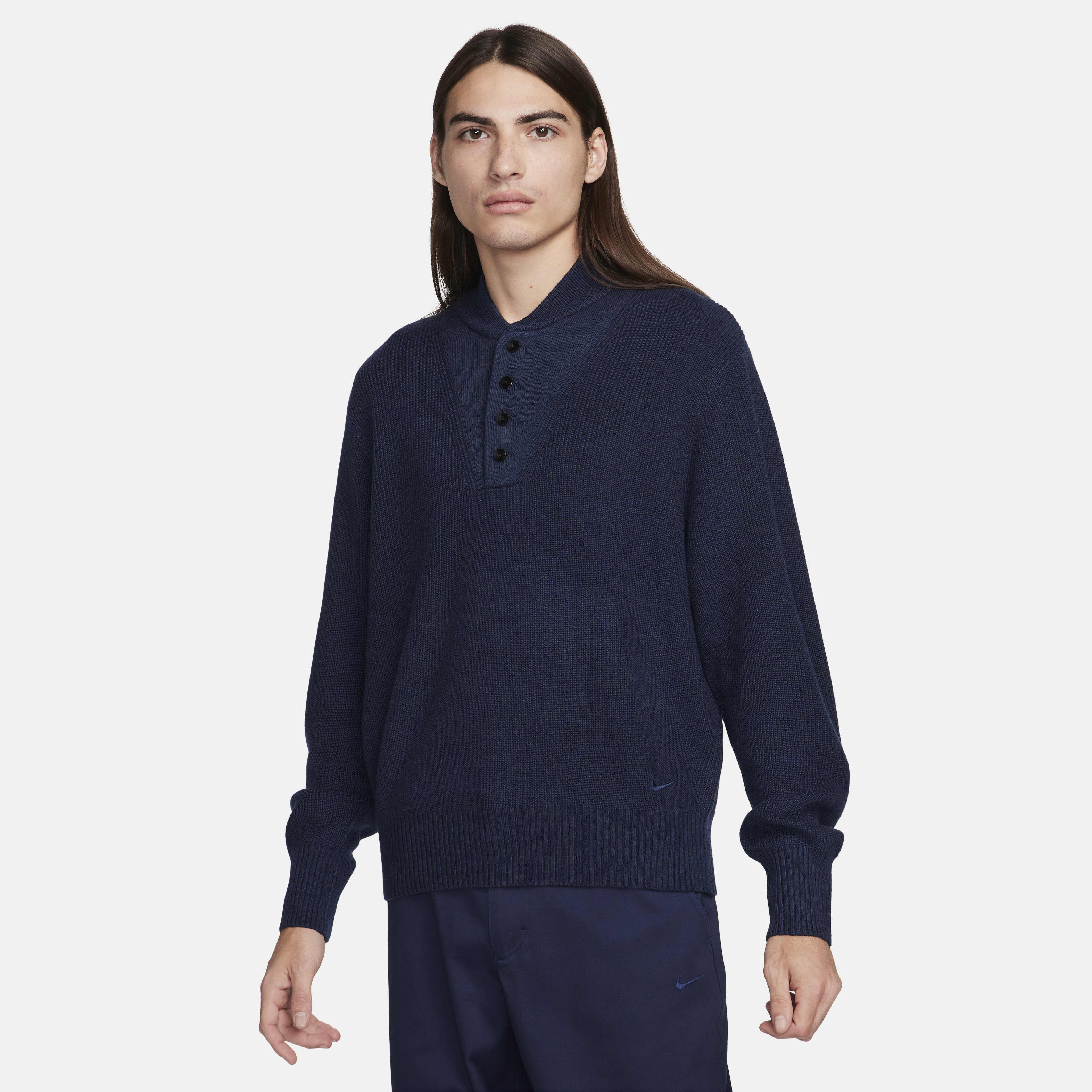Men s Life Long Sleeve Military Henley Jumper Blue Nike in Kuwait SSS