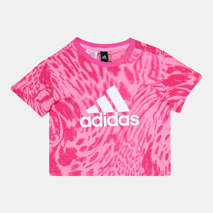 adidas Kids' Future Icons Hybrid Animal Print T-Shirt Grey image number 0
