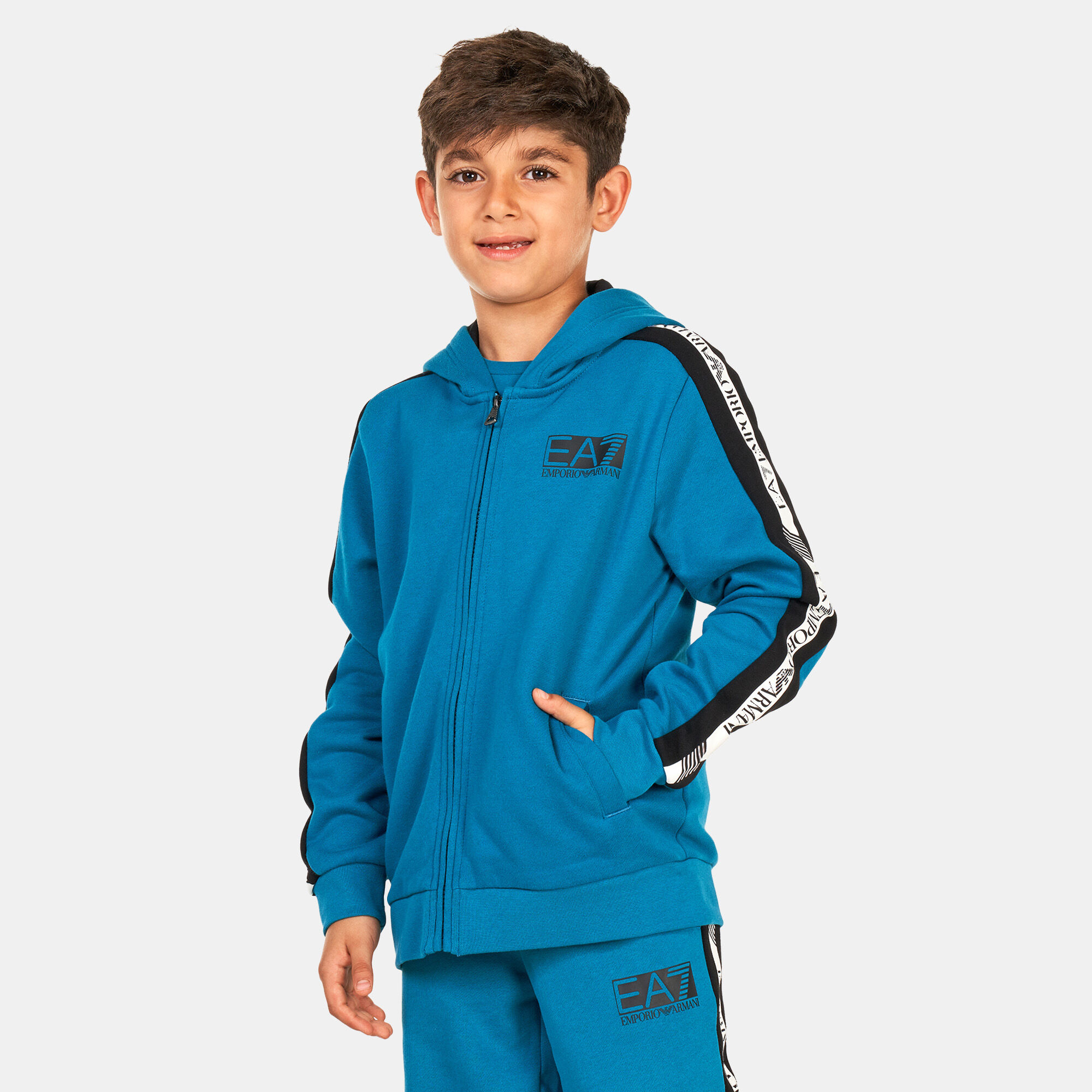 Buy EA7 Emporio Armani Kids Train Logo Series Hooded Jacket Green in Kuwait SSS