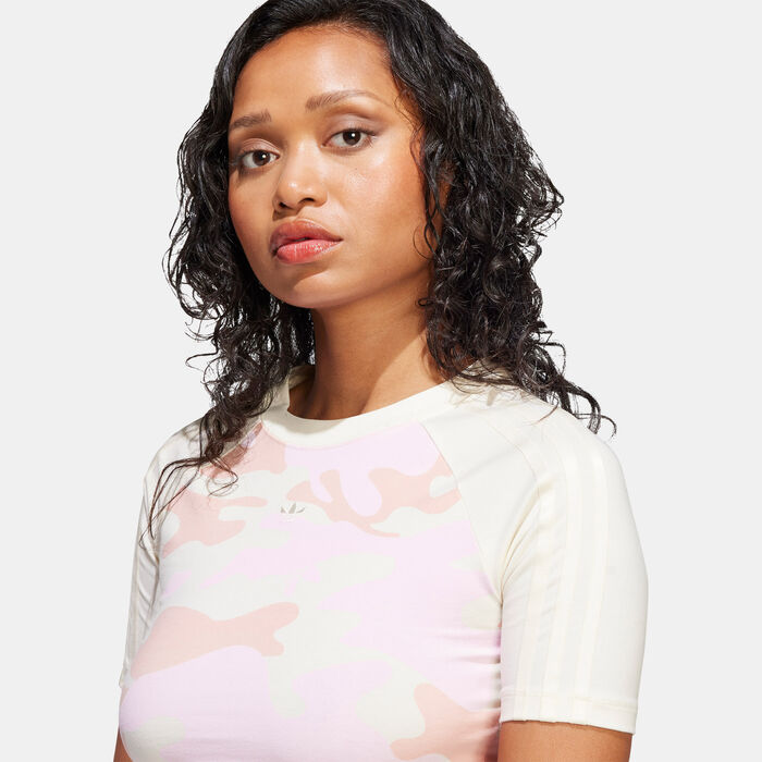 adidas Originals Women's Camo Allover Print Crop Top White image number 4