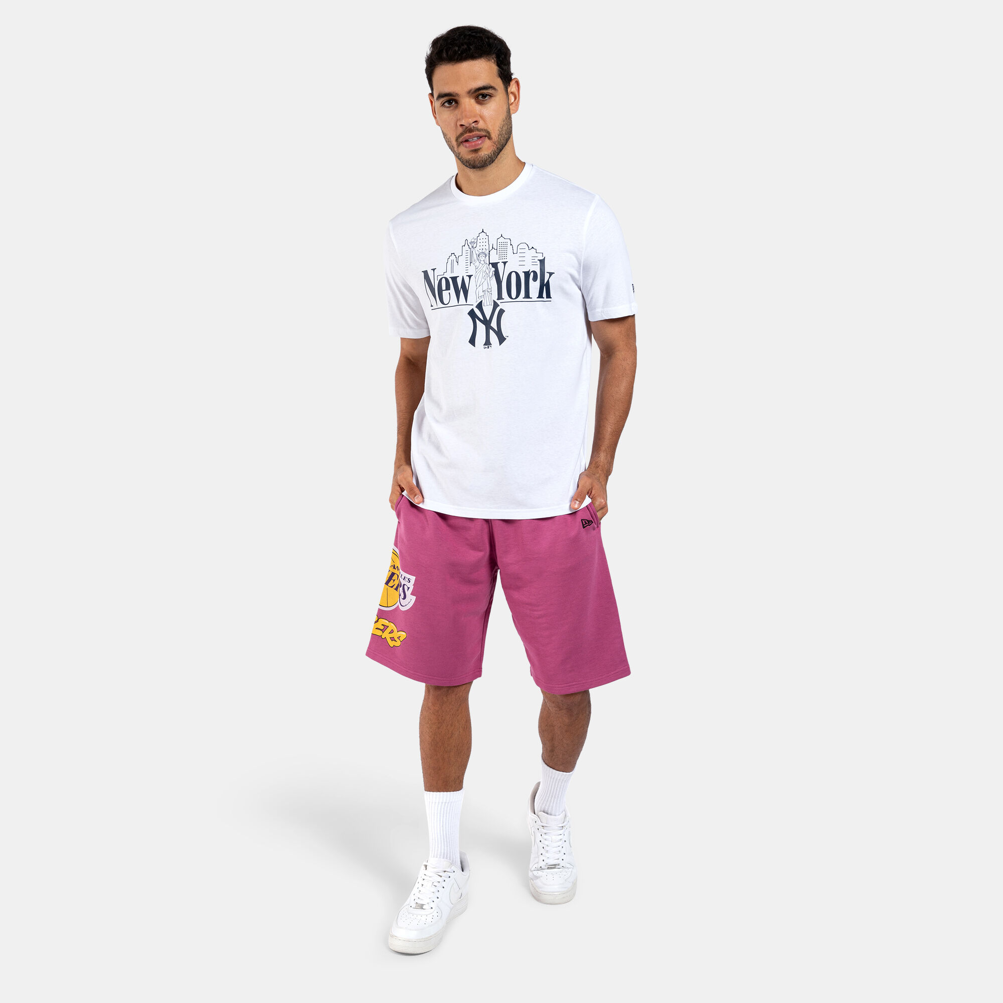 Men s NBA Los Angeles Lakers Bubble Script Shorts Purple New Era in Kuwait SSS