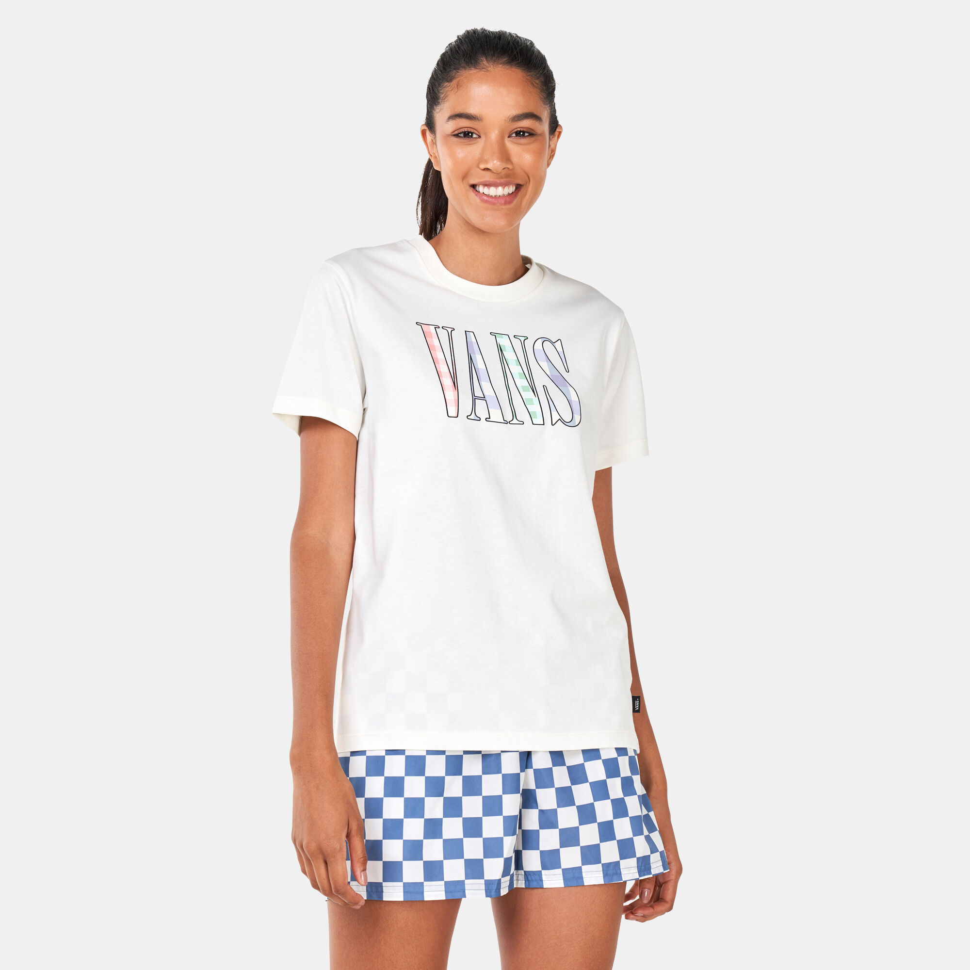 Buy Vans Women s Mixed Up Gingham Boyfriend T Shirt White in