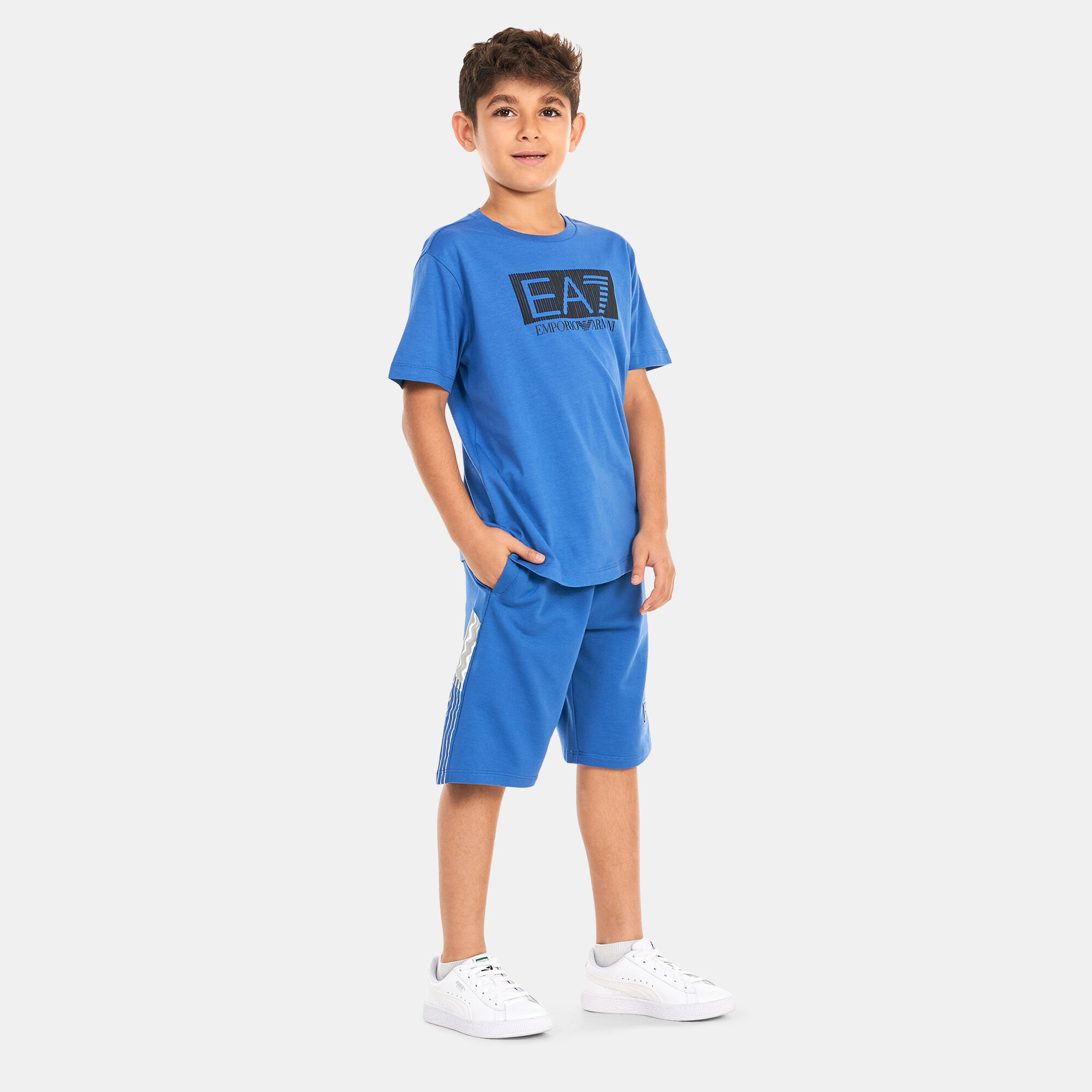 Emporio Armani Kids logo tape track shorts - Blue