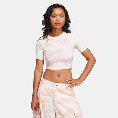 adidas Originals Women's Camo Allover Print Crop Top White