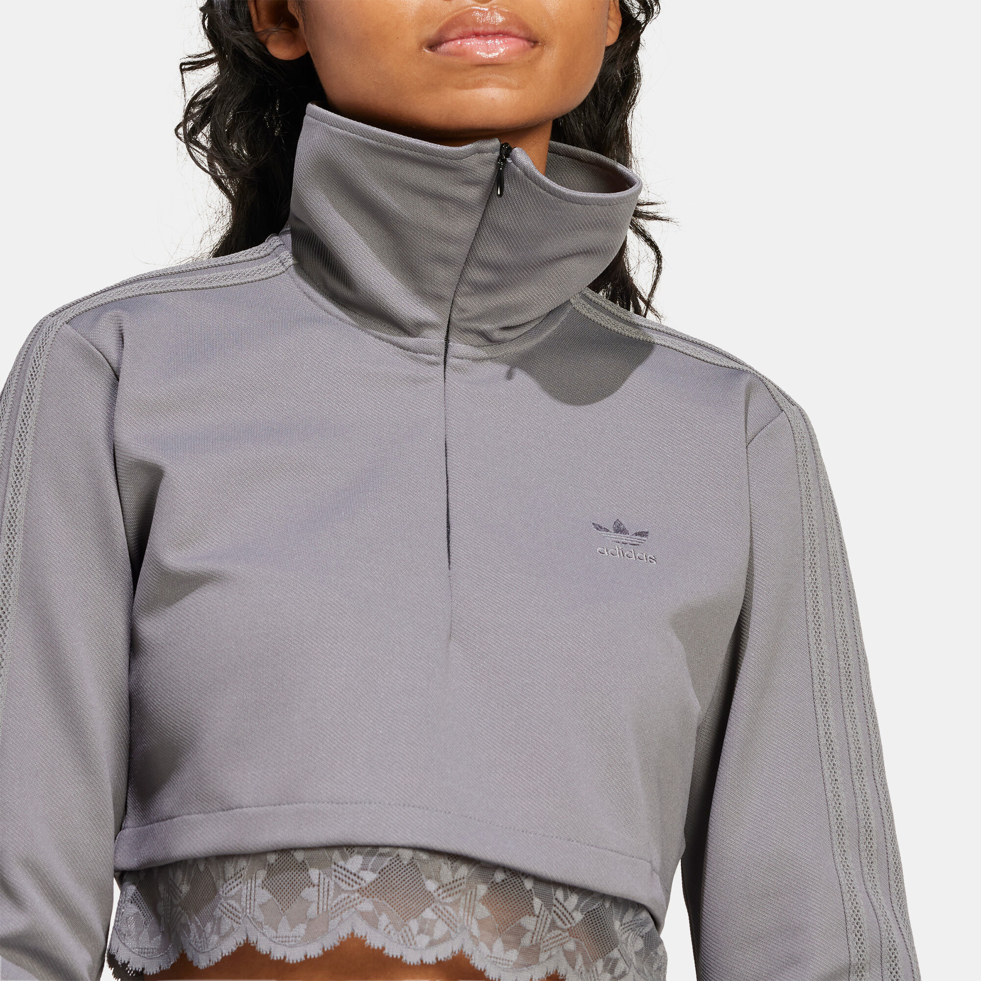 Women s Lace 1 4 Zip Track Jacket Grey adidas Originals in Kuwait SSS