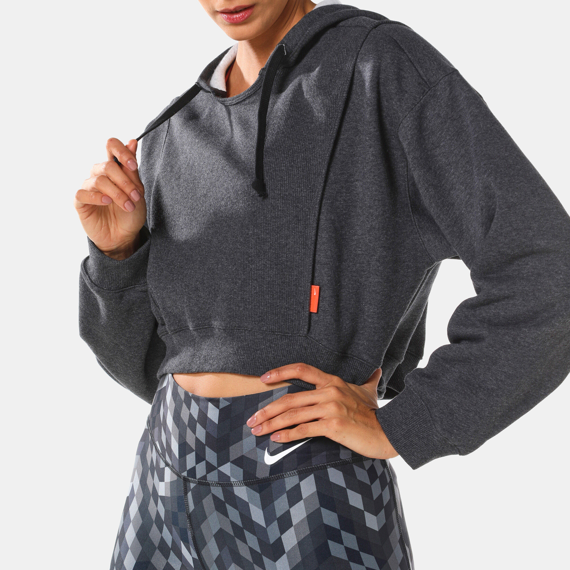 Women s Dri FIT Fleece Cropped Training Hoodie Grey Nike in Kuwait SSS