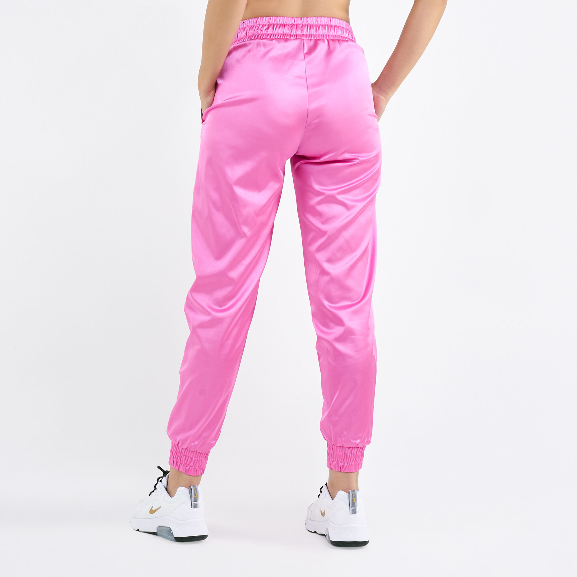 Pink satin cheap track pants