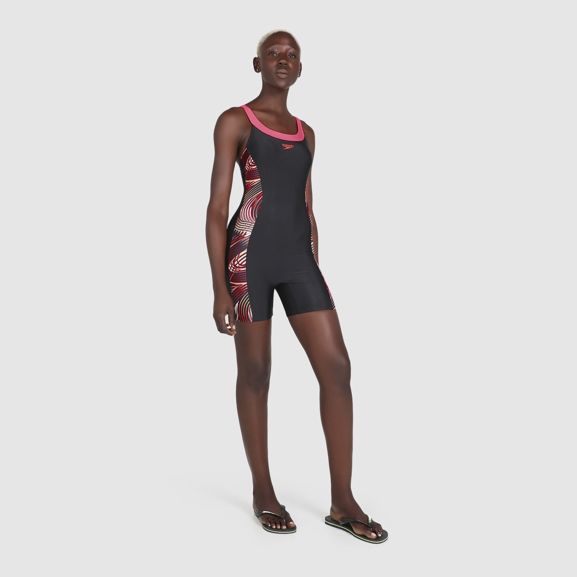 Buy Speedo Women s Printed Splice Legsuit Swimsuit Black in Kuwait