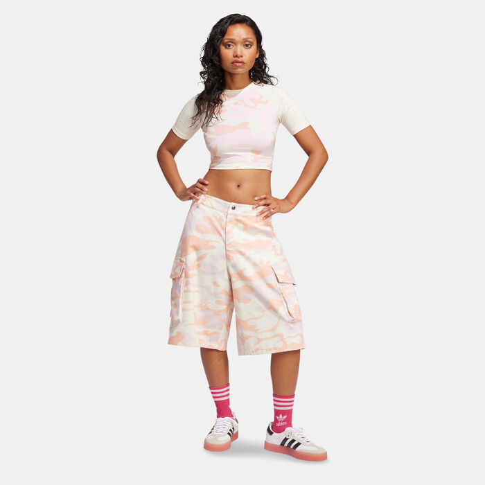 adidas Originals Women's Camo Allover Print Crop Top White image number 2
