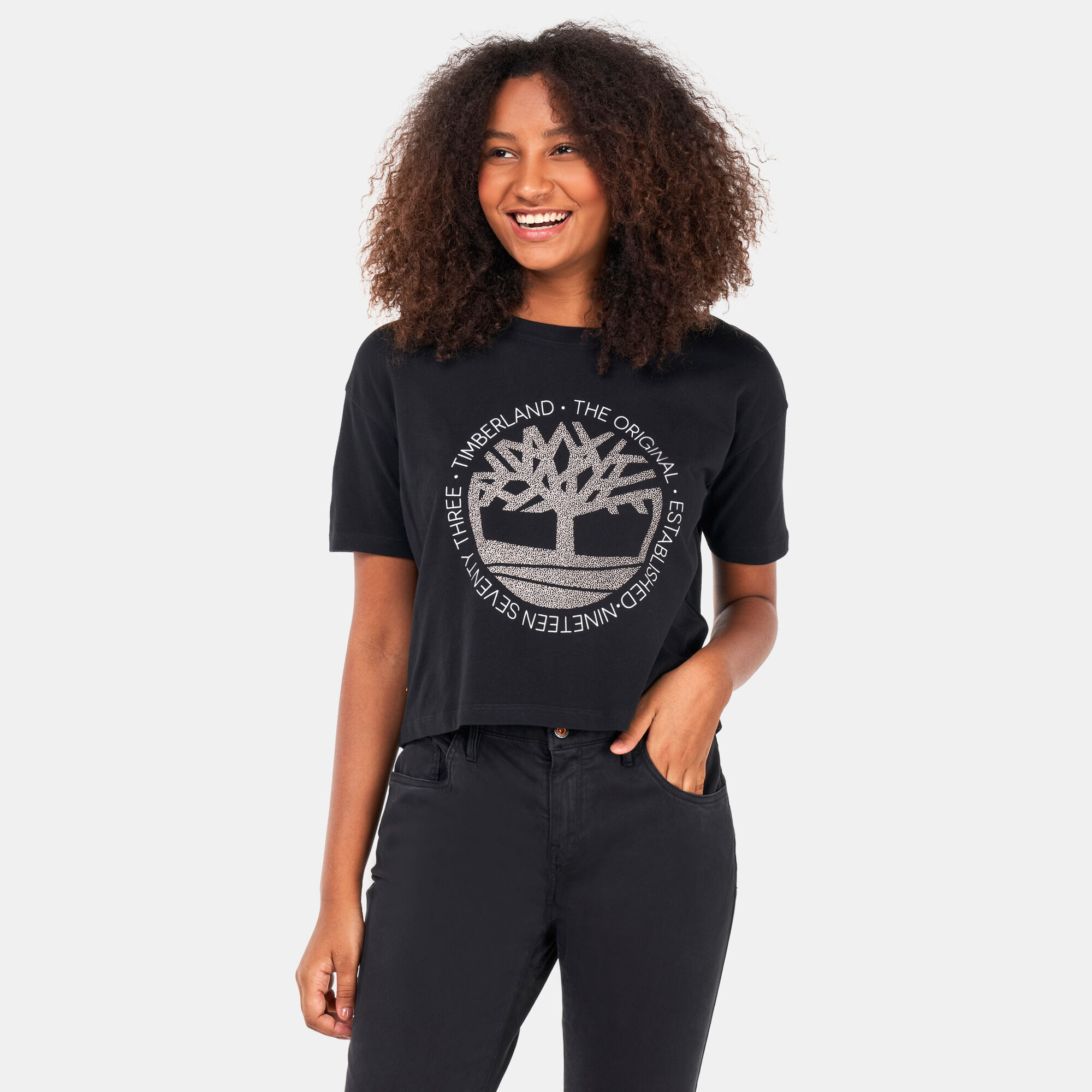 Women s Cropped Logo T Shirt Black Timberland in Kuwait SSS