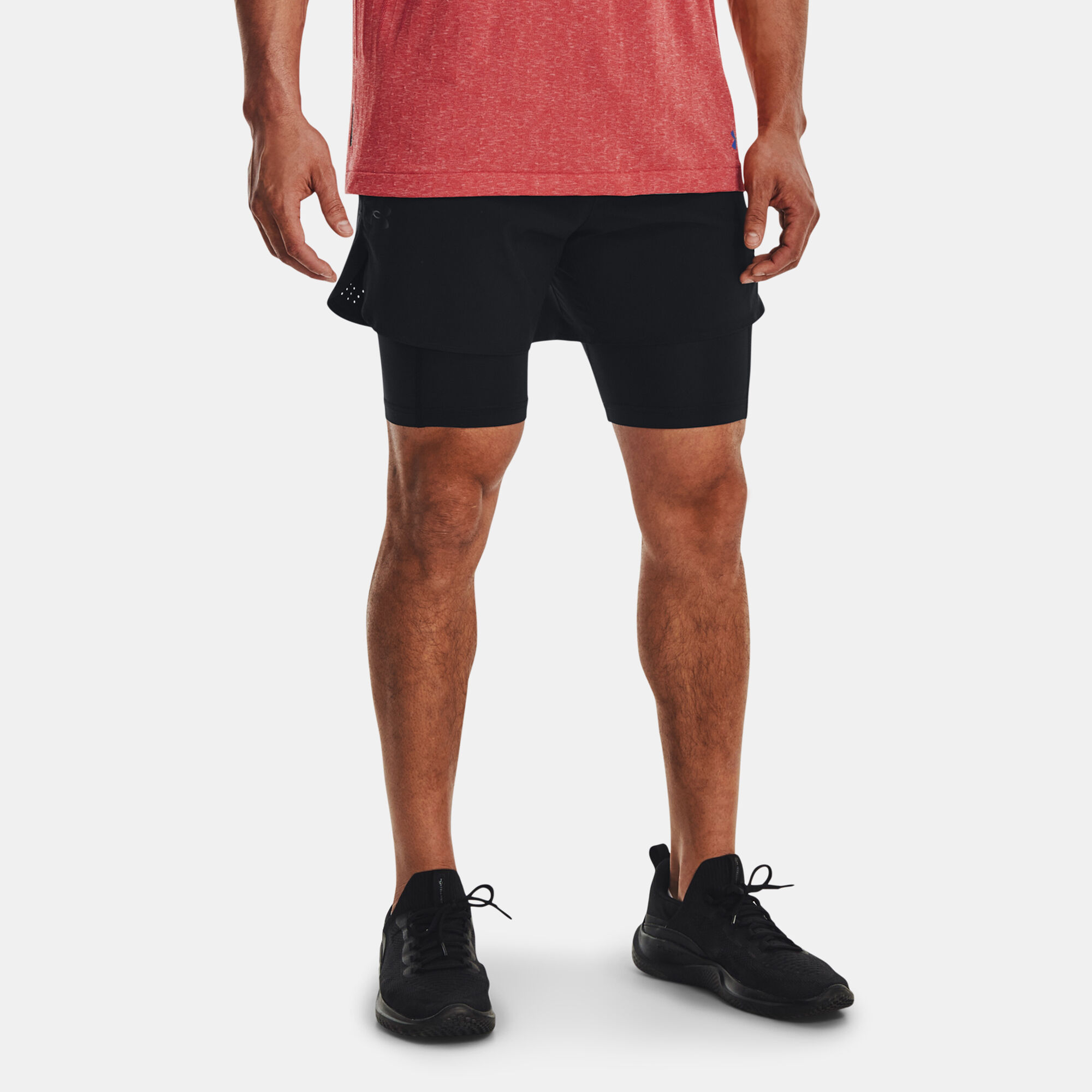 Men s Peak Woven 2 in 1 Running Shorts Black Under Armour in Kuwait SSS