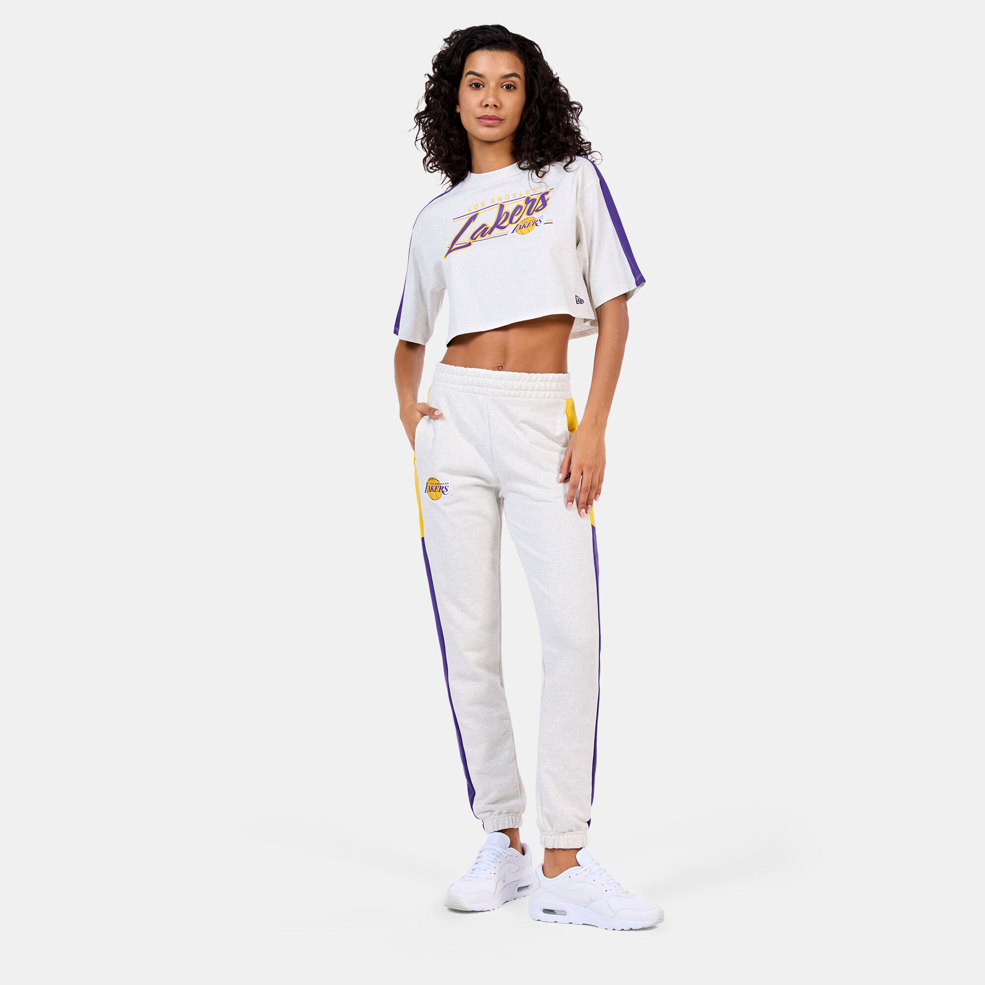 Women s NBA Los Angeles Lakers Colourblock Crop Top Grey New Era in Kuwait SSS