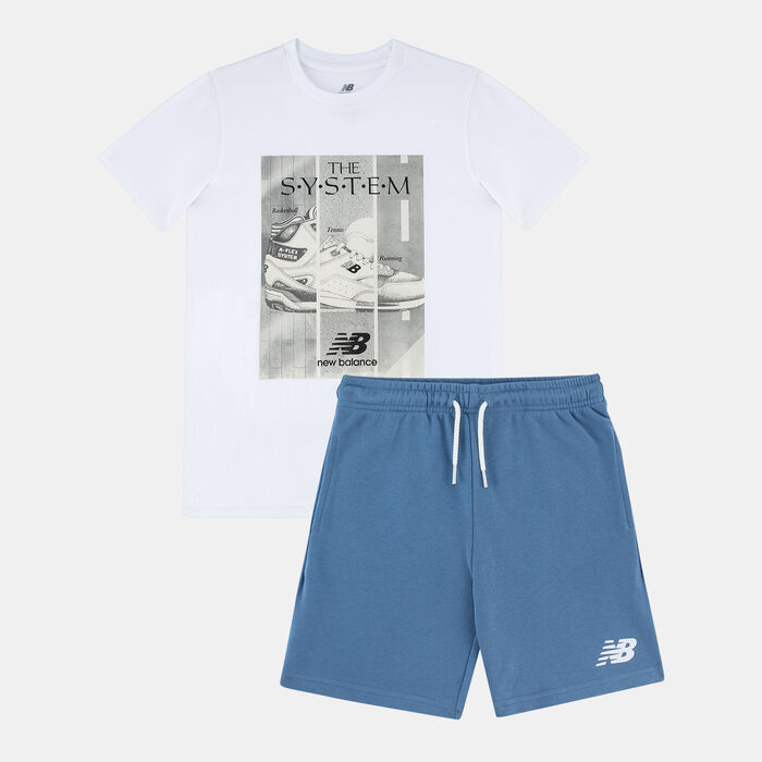 New Balance Kids' System Graphic T-Shirt And Shorts Set White image number 0