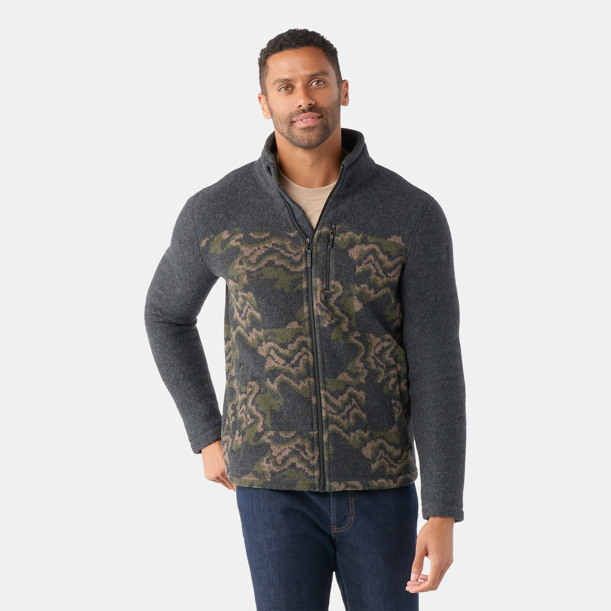 Mens Hudson Trail Fleece Full Zip Jacket Grey Smartwool in Kuwait SSS