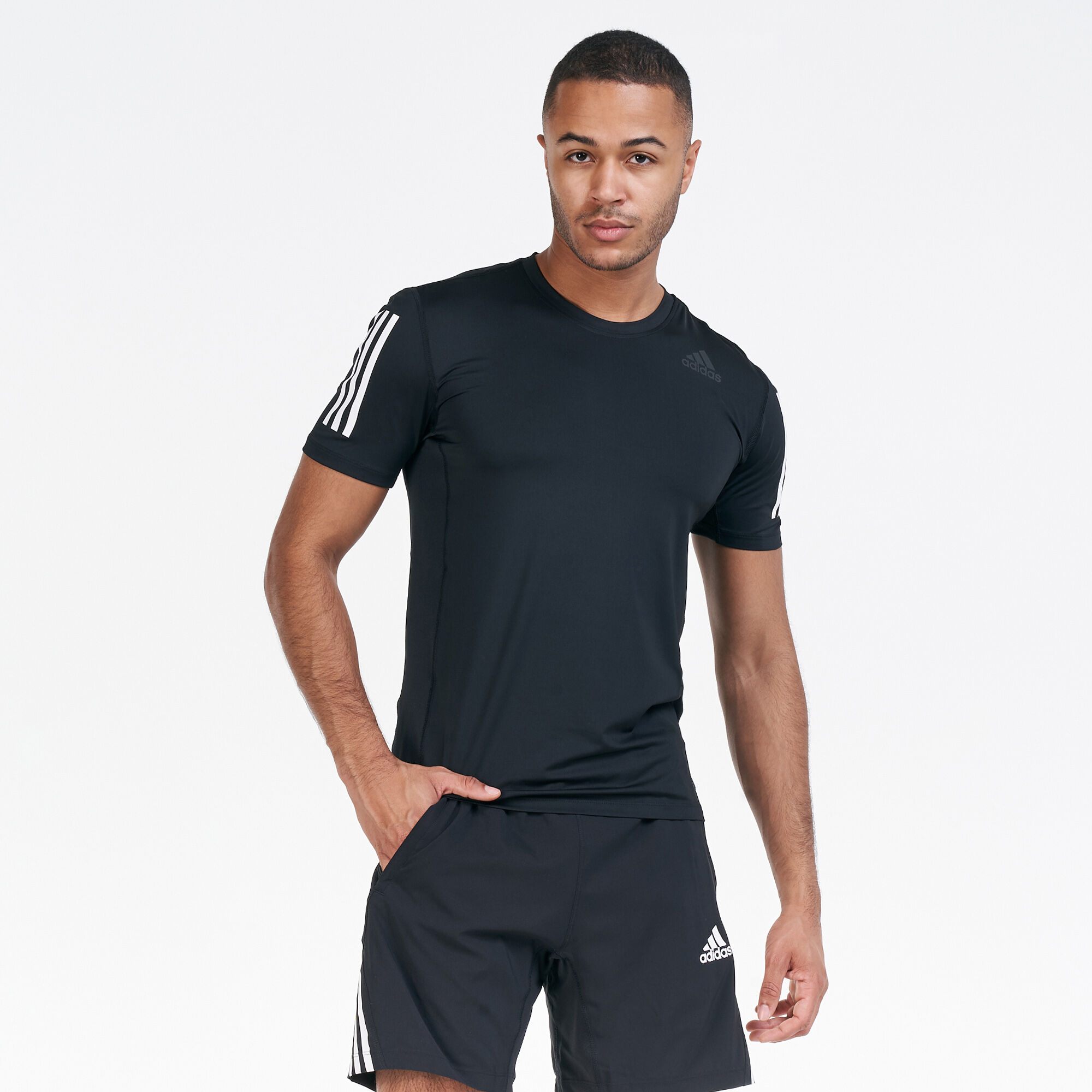 Buy adidas Men s Techfit 3 Stripes Fitted T Shirt Black in Kuwait SSS