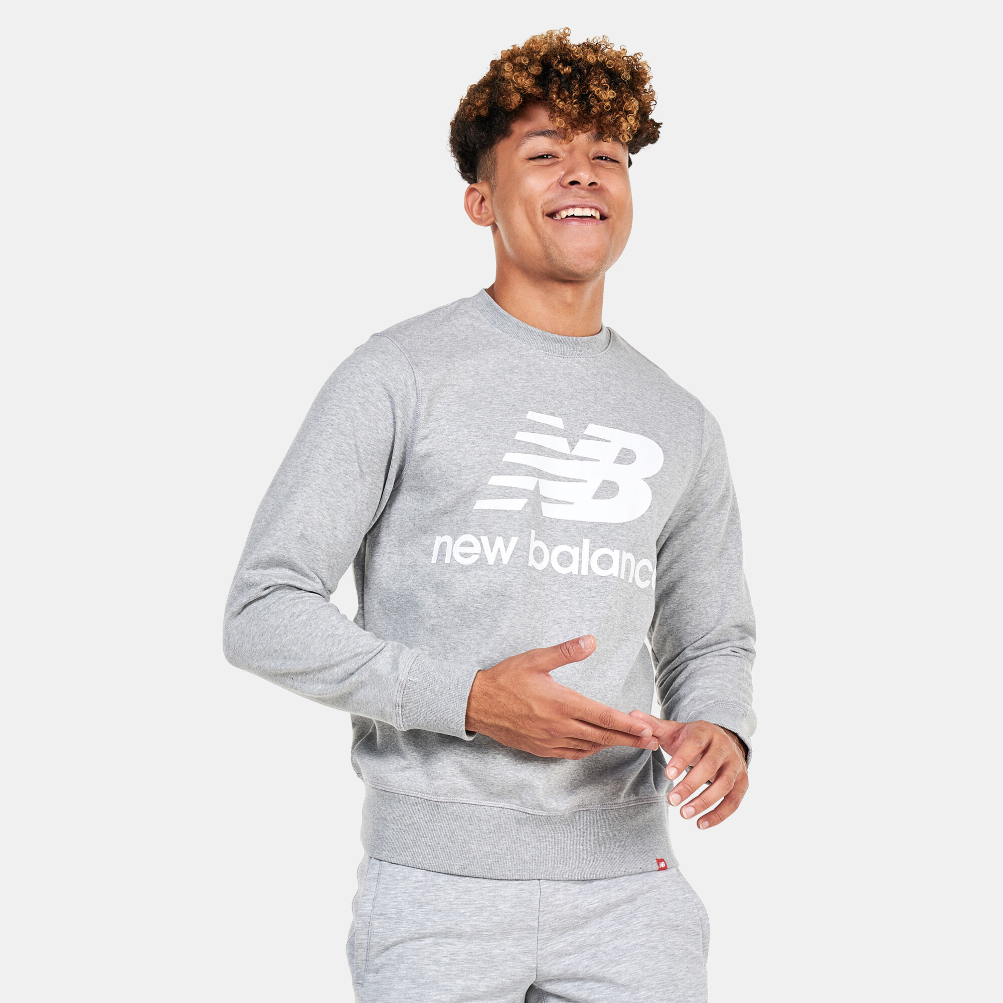 Men s NB Essentials Stacked Logo Crewneck Sweatshirt Grey New Balance in Kuwait SSS