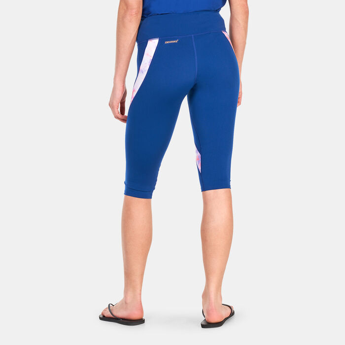 Speedo Women's Printed Panel 3/4 Leggings Blue image number 1