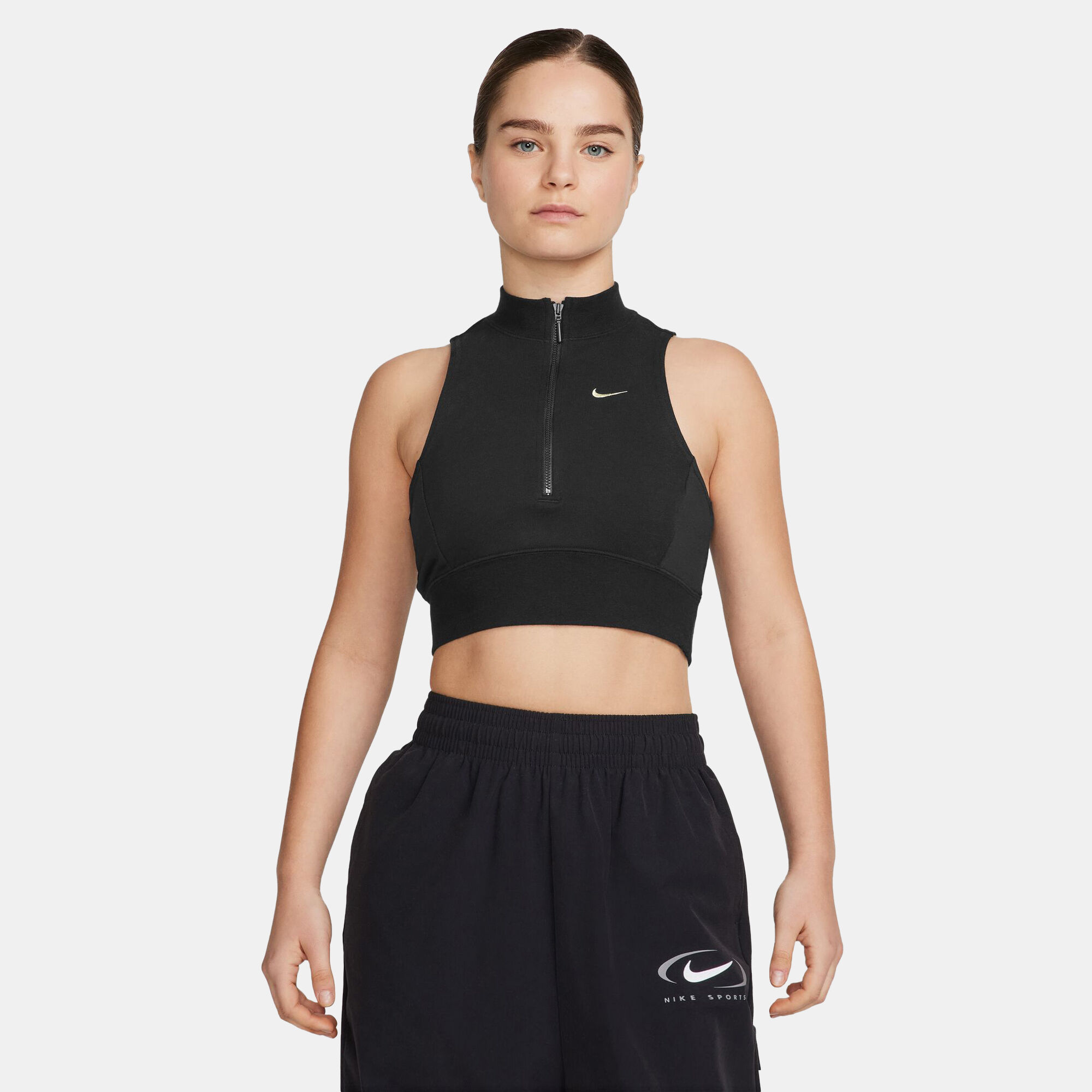 Women s Sportswear Chill Terry 1 2 Zip Crop Top Black Nike in Kuwait SSS