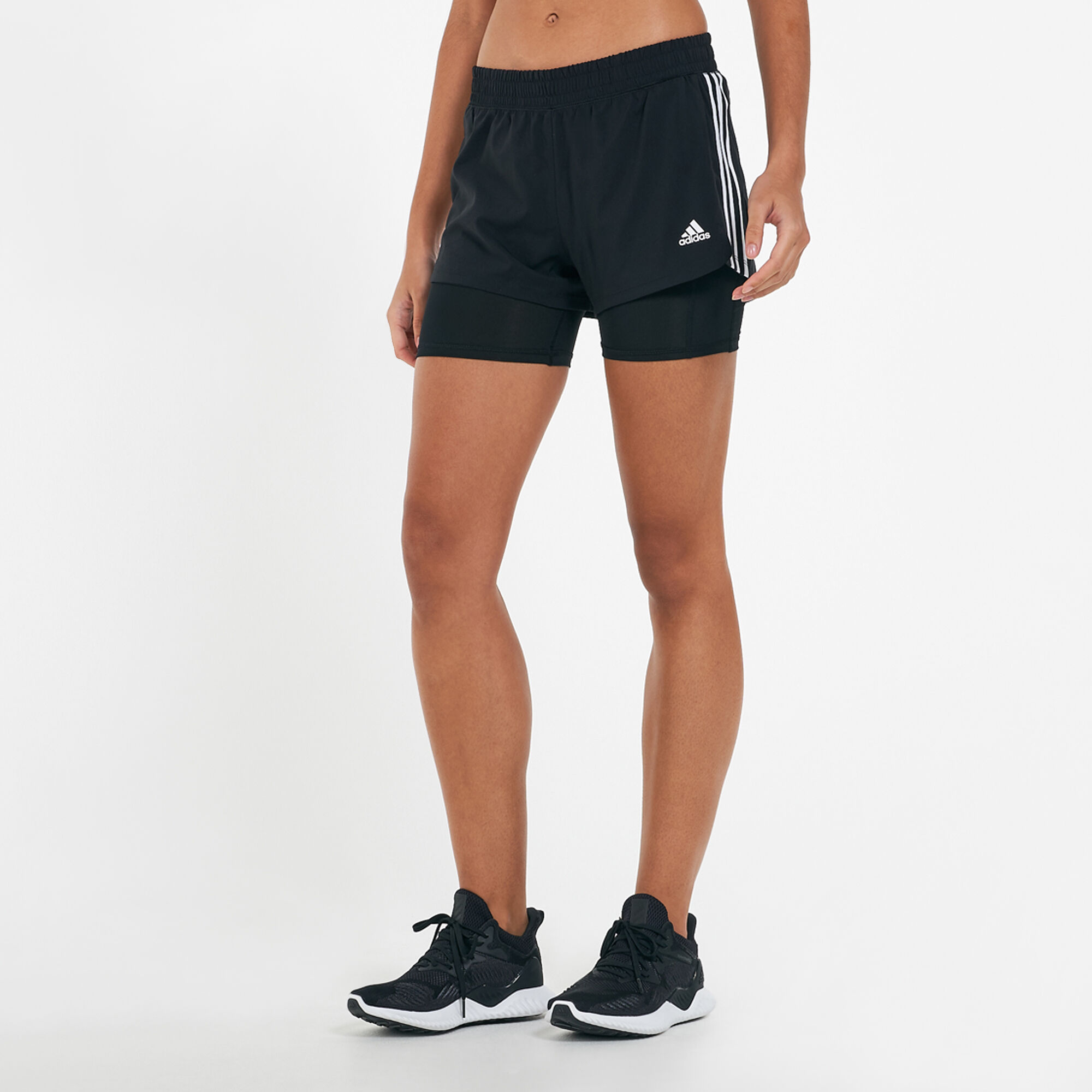 Buy adidas Women s Pacer 3 Stripes Woven Two in One Shorts Black