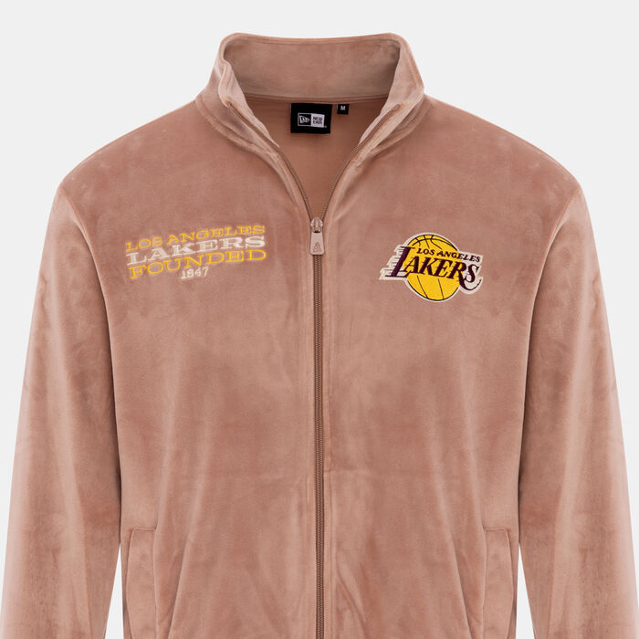 New Era Men's NBA Los Angeles Lakers Lifestyle Velour Full-Zip Track Jacket Beige image number 2