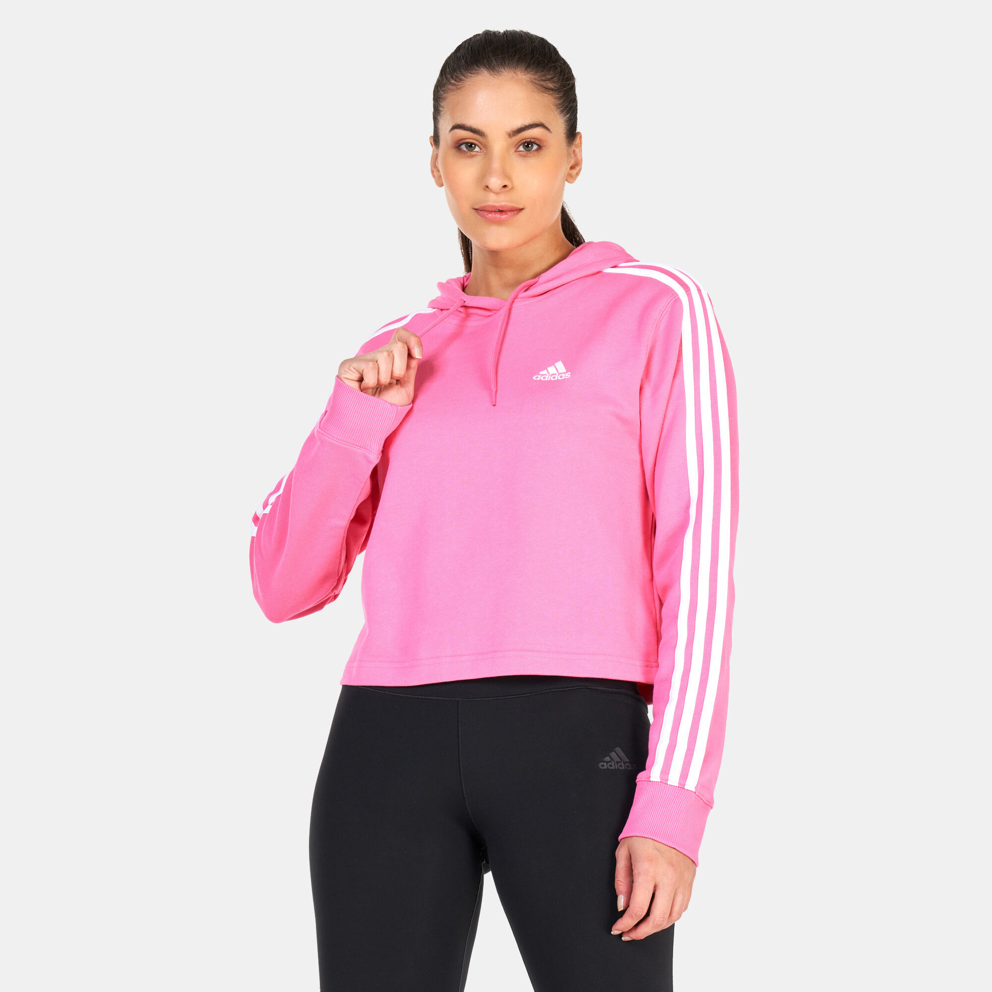 Women s Essentials 3 Stripes Crop Hoodie Pink adidas in Kuwait SSS