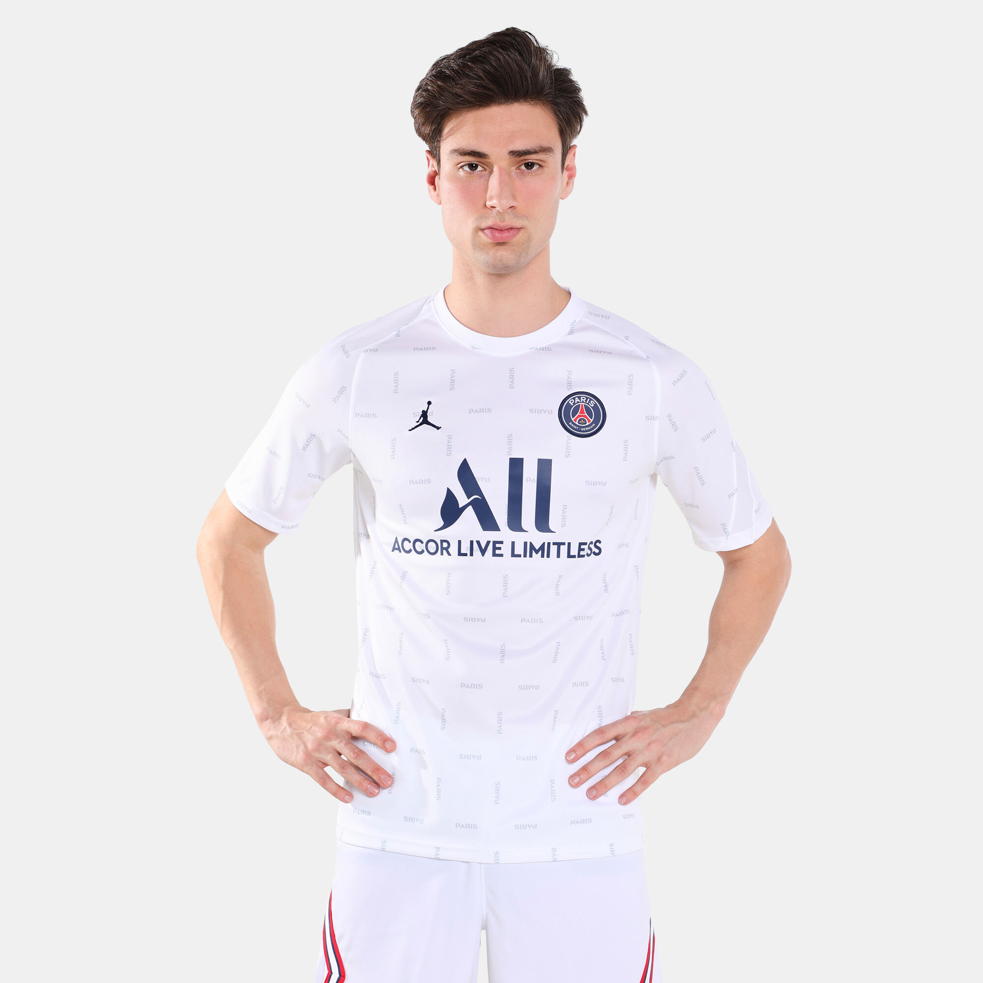 Men s Paris Saint Germain Fourth Dri FIT Pre Match Football Top White Nike in Kuwait SSS