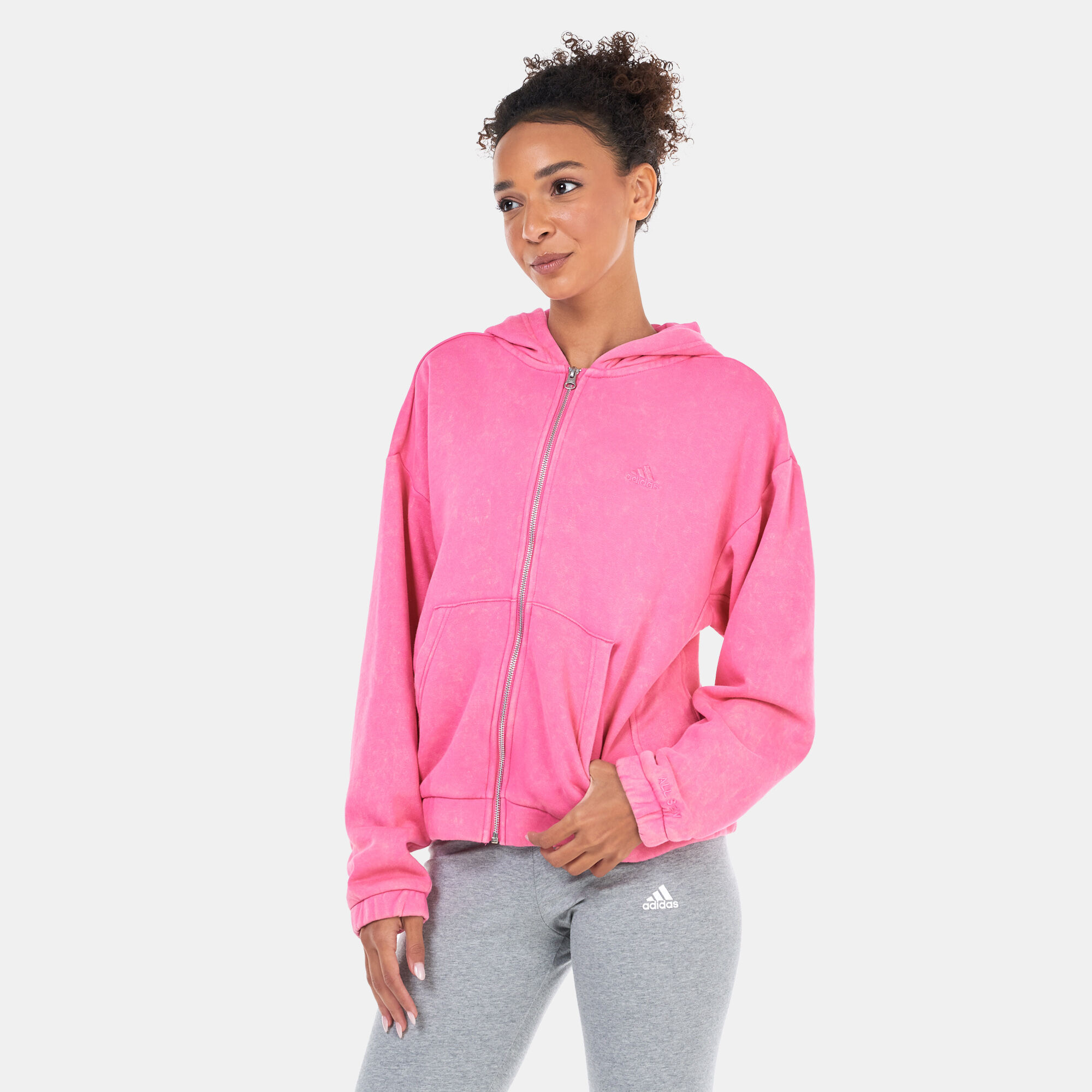 Women s ALL SZN Fleece Hooded Track Jacket Pink adidas in Kuwait SSS