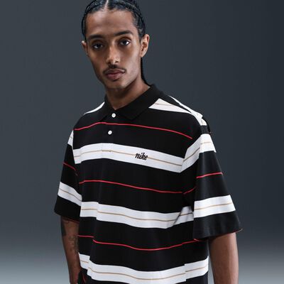 Nike Men's Sportswear Club Striped Polo Shirt Black