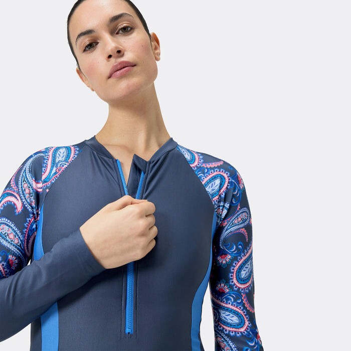 Speedo Women's Long Sleeve One-Piece Swimsuit Blue image number 3