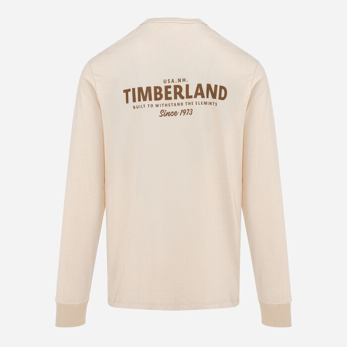 Timberland Men's Vintage Logo Long Sleeve Graphic T-Shirt Beige image number 1