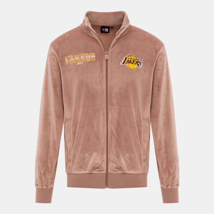 New Era Men's NBA Los Angeles Lakers Lifestyle Velour Full-Zip Track Jacket Beige image number 0