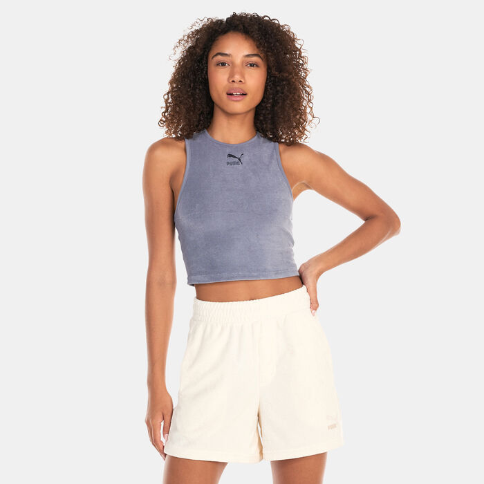 PUMA Women's Classics Towelling Crop Top Beige image number 0