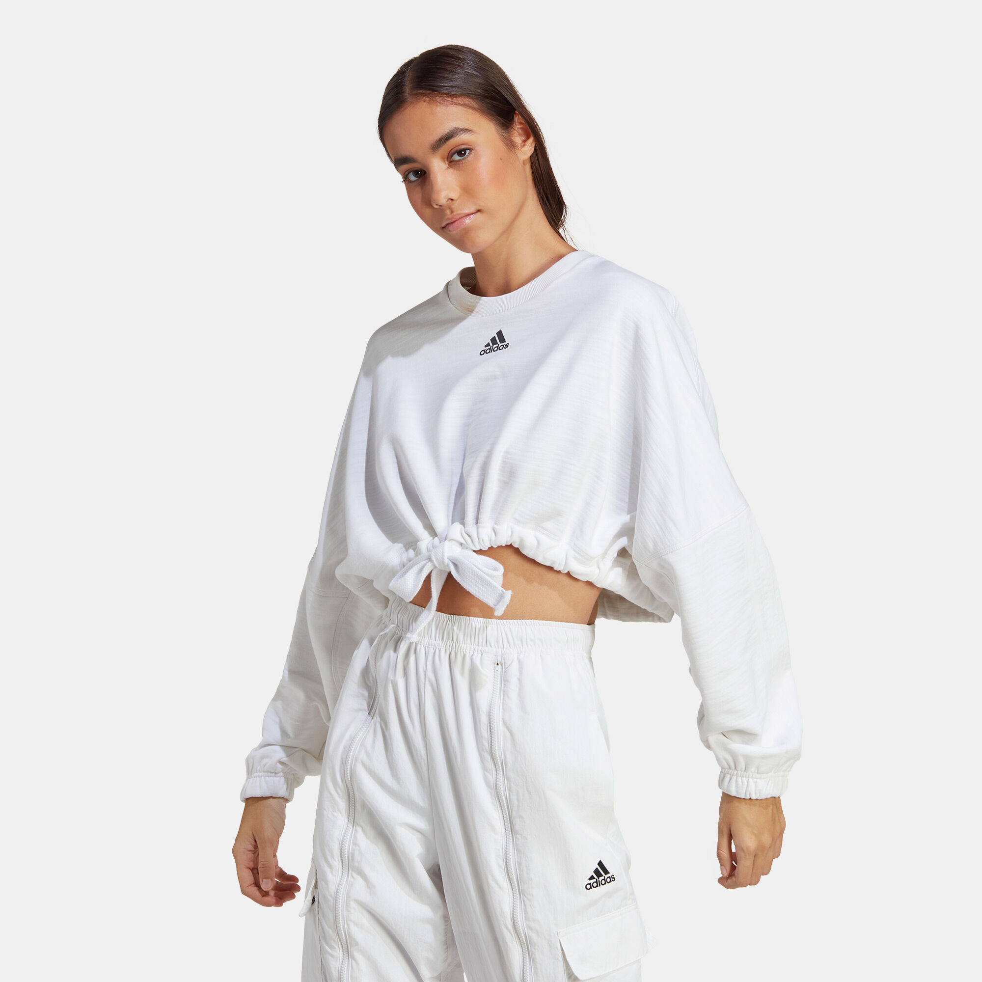 Adidas white cropped sweatshirt sale
