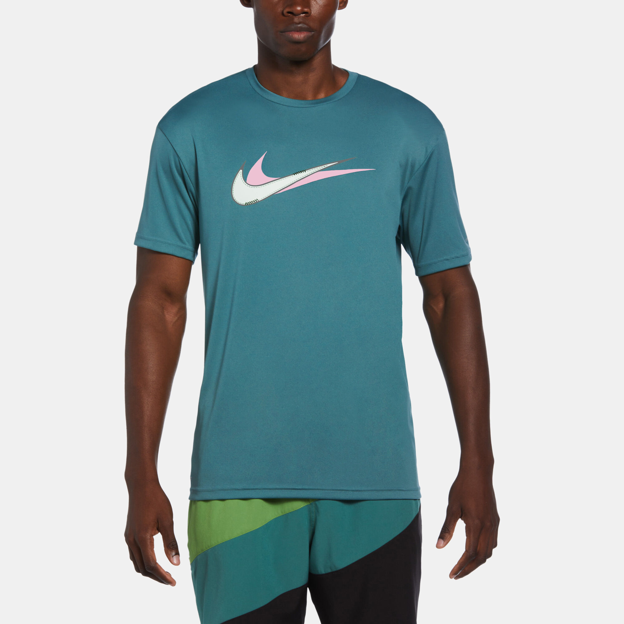 Men s Printed Hydroguard Swimming T Shirt Blue Nike Swim in Kuwait SSS