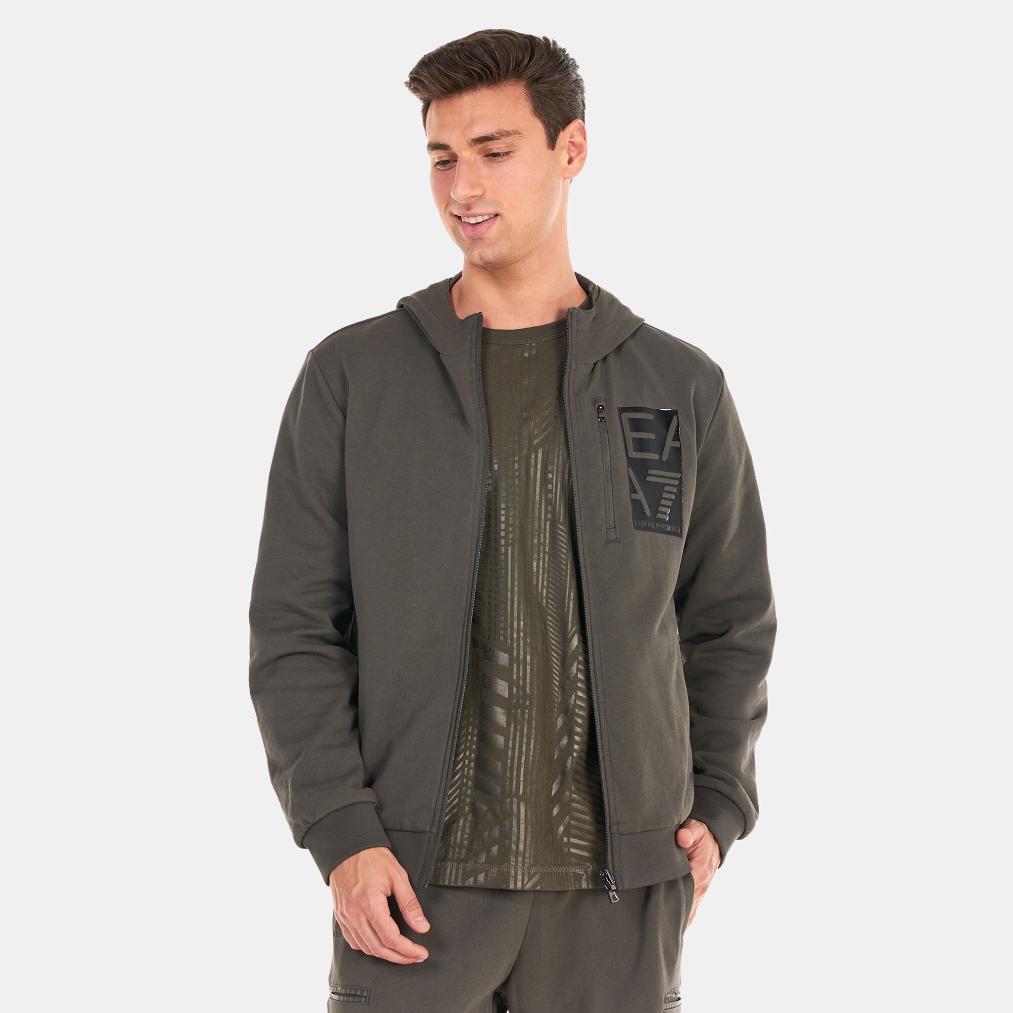 Ea7 khaki hoodie clearance