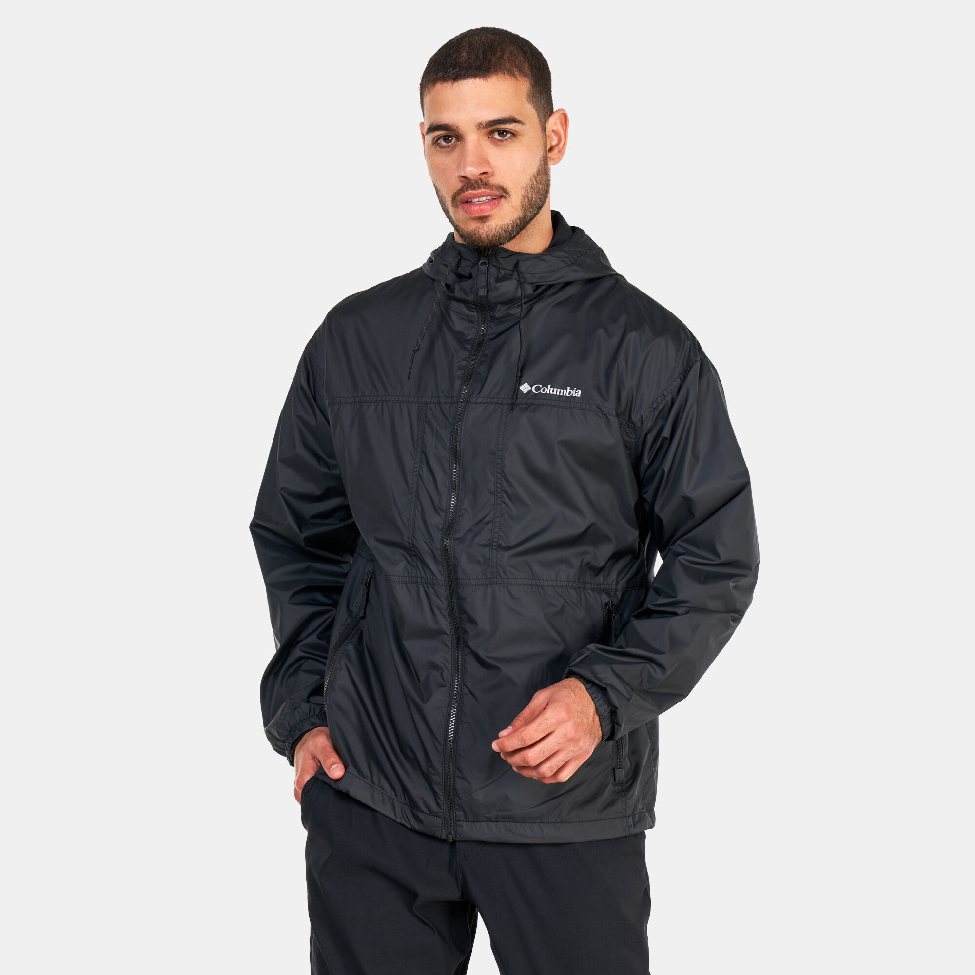 Mens lined windbreaker jacket with clearance hood