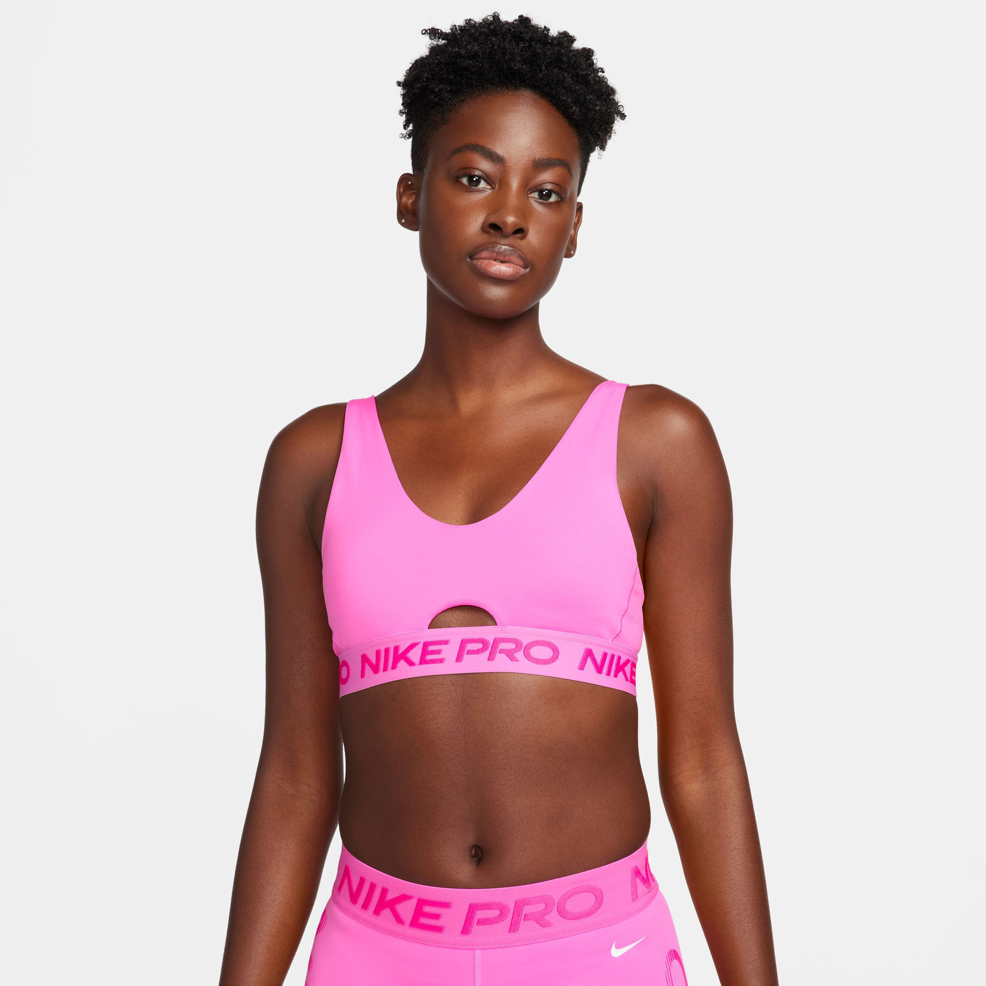 Women s Pro Indy Plunge Medium Support Padded Sports Bra Grey Nike in Kuwait SSS