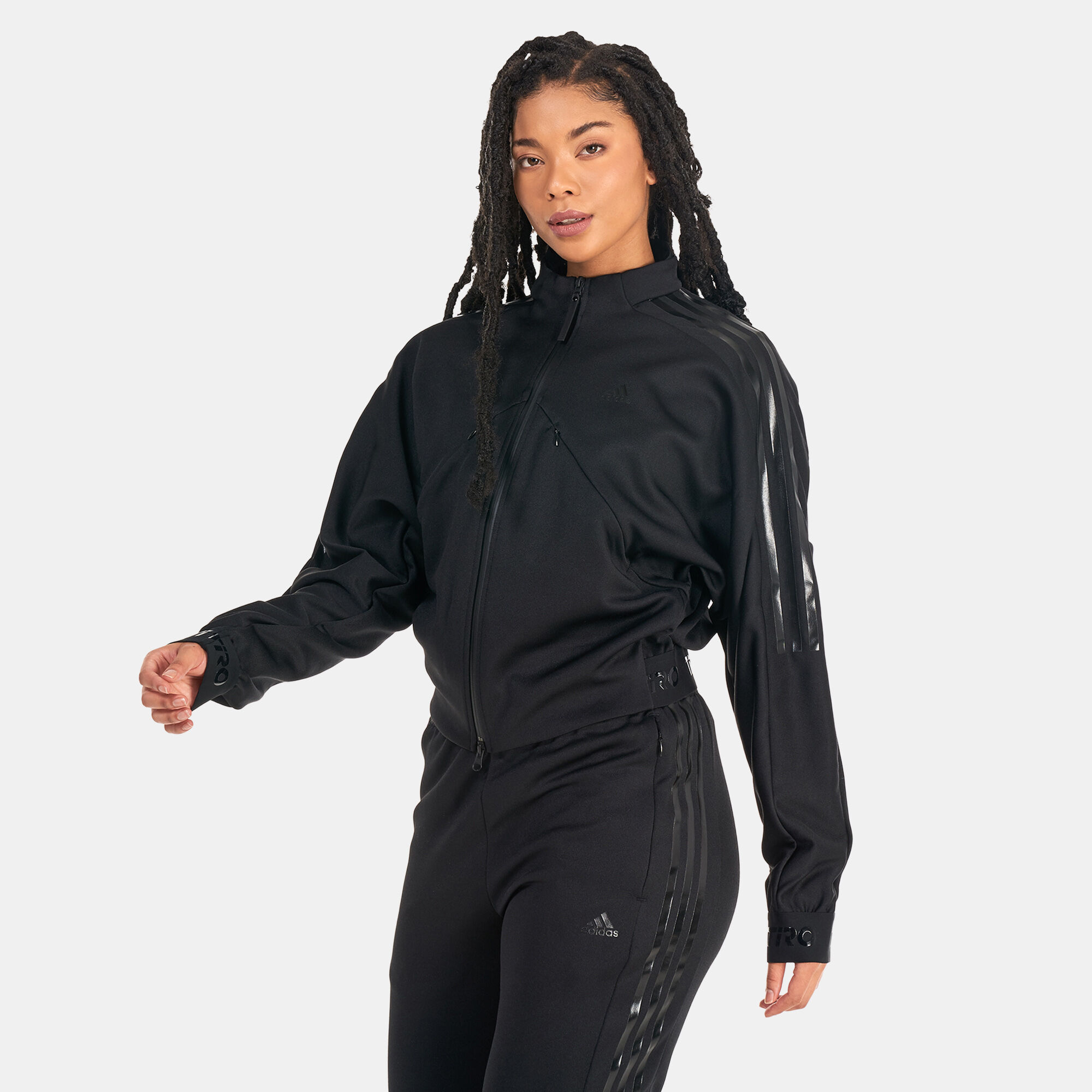 Adidas black track jacket women's clearance
