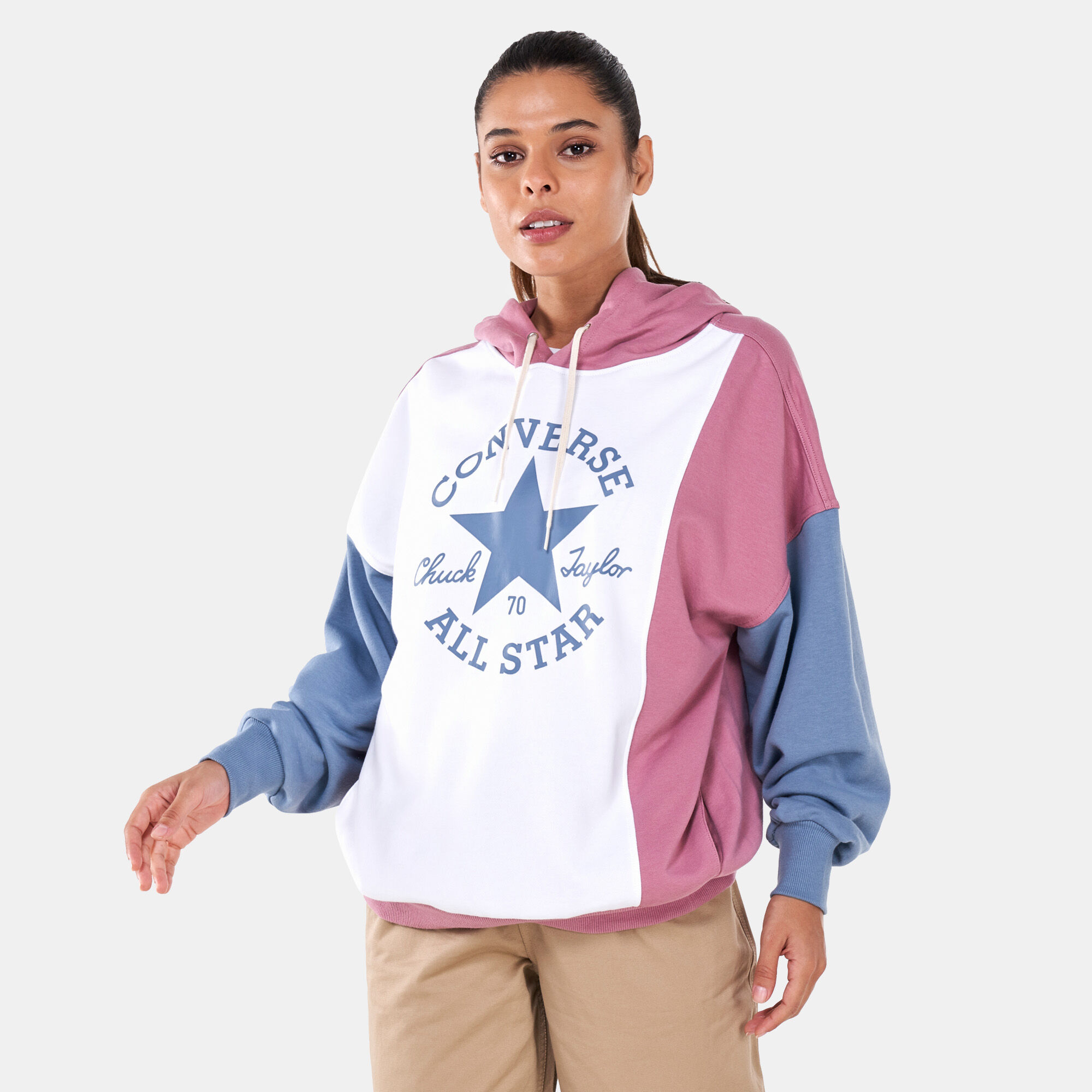 Oversized Colour Blocked Hoodie Pink Converse in Kuwait SSS