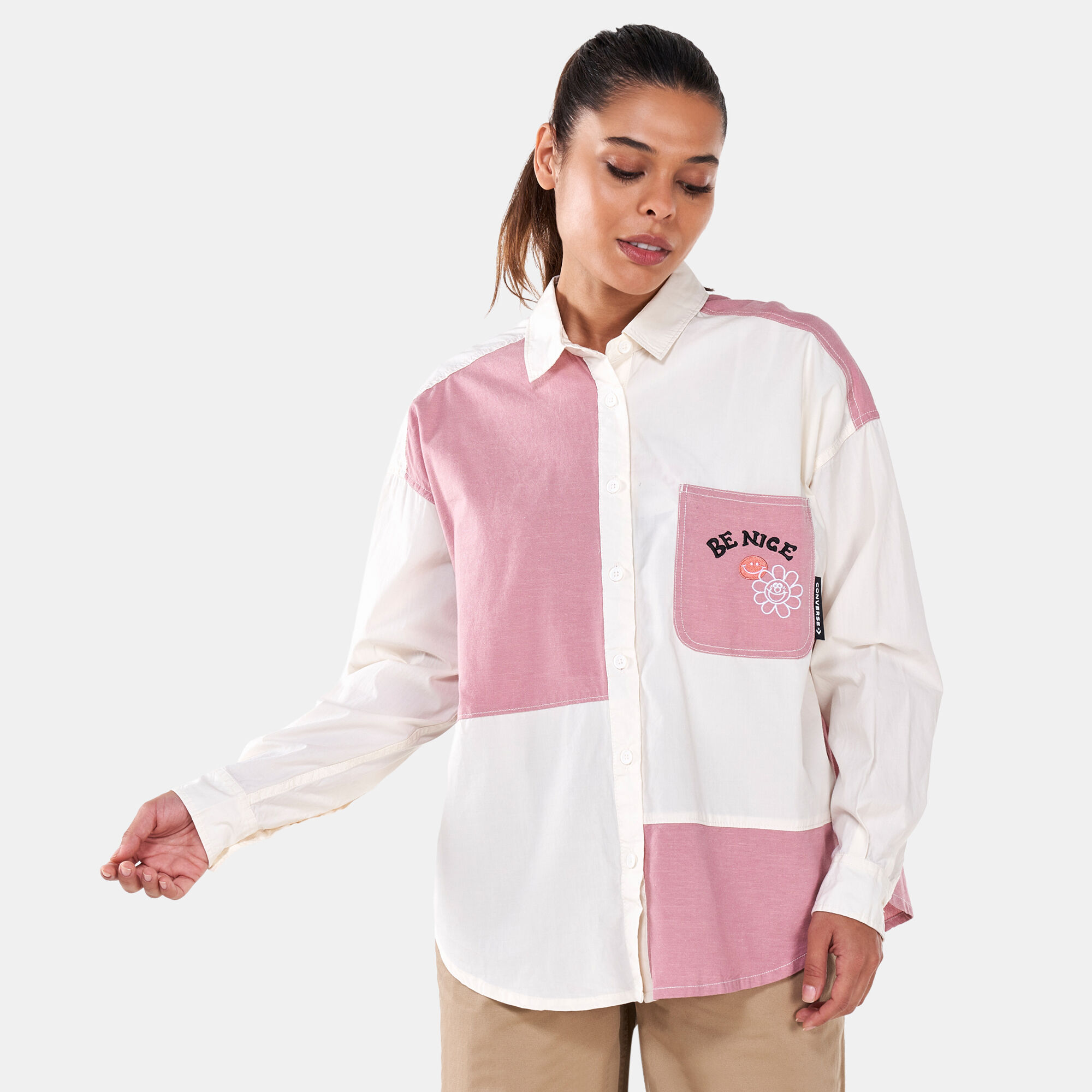 Shop Converse Women s Colourblocked Button Down Shirt White Online in Kuwait SSS