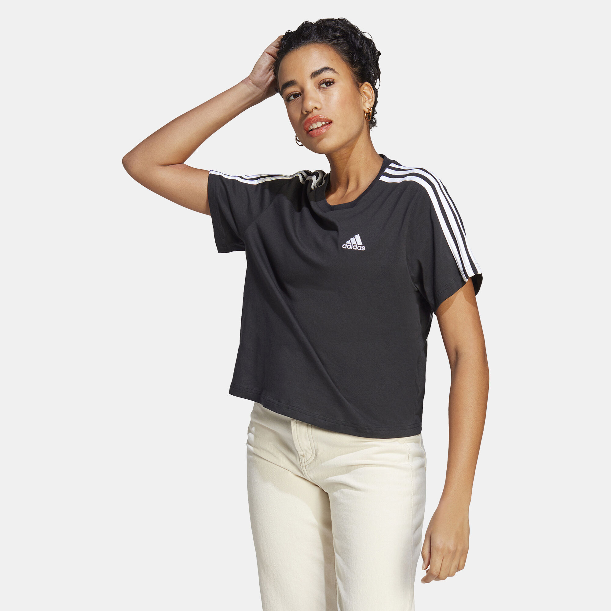 Women s Essentials 3 Stripes Crop Top Black adidas in Kuwait SSS