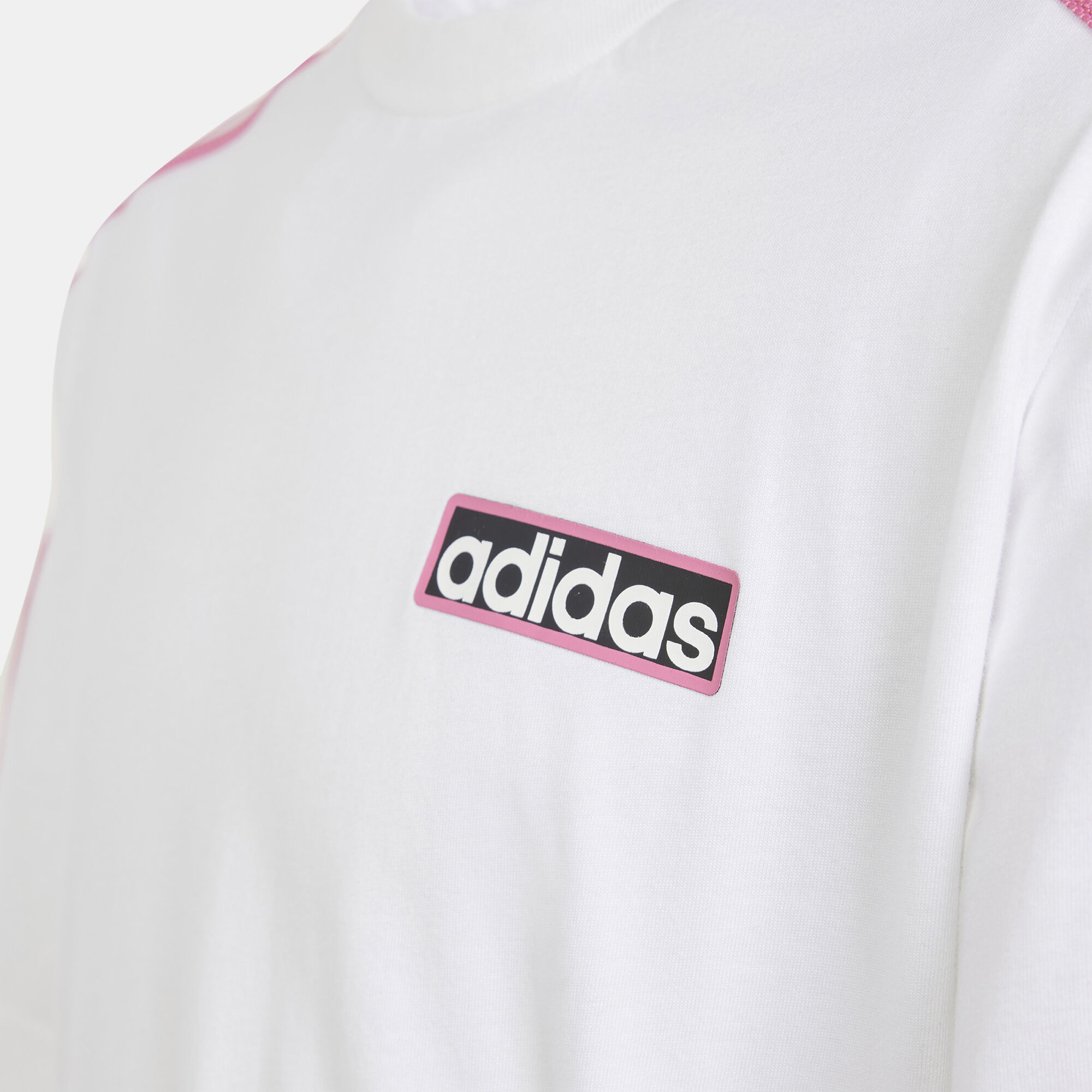 White adidas shirt with pink logo sale