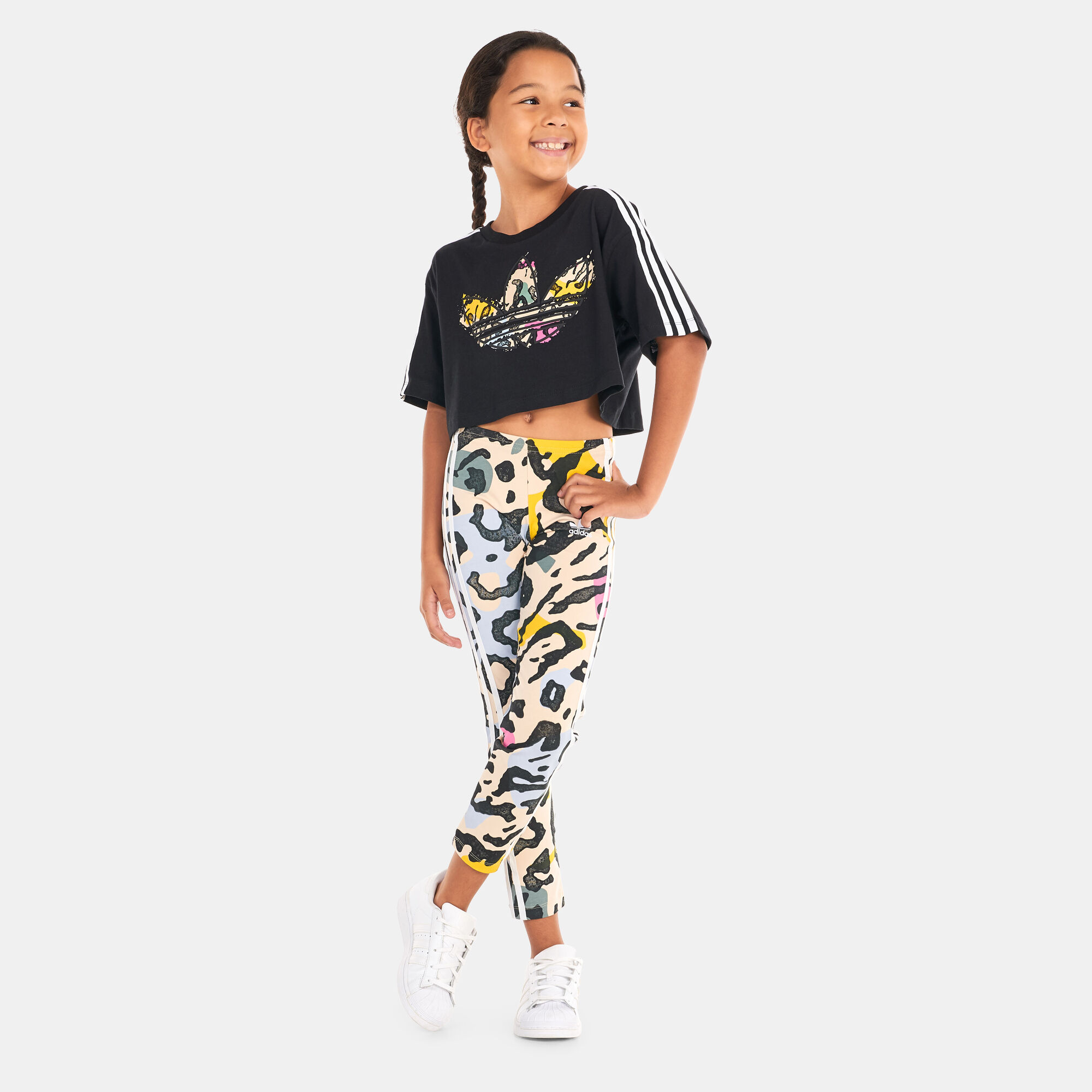 Kids Logo Print Crop T Shirt Black adidas Originals in Kuwait SSS