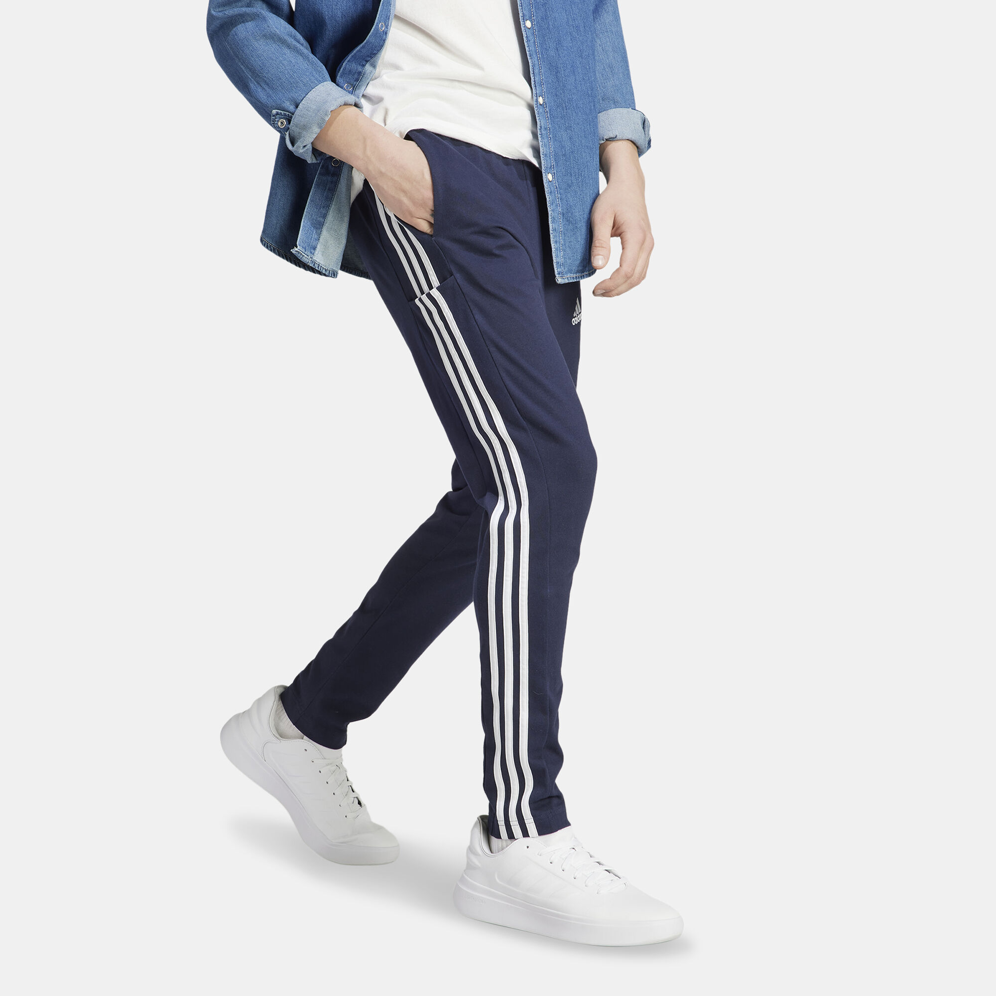 Men s Essentials Single Jersey Tapered 3 Stripes Joggers Blue adidas in Kuwait SSS