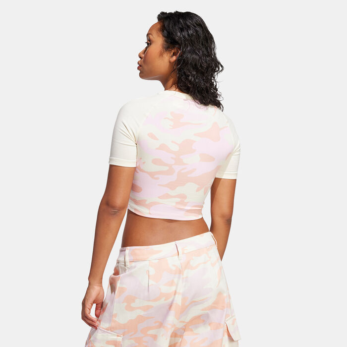 adidas Originals Women's Camo Allover Print Crop Top White image number 1