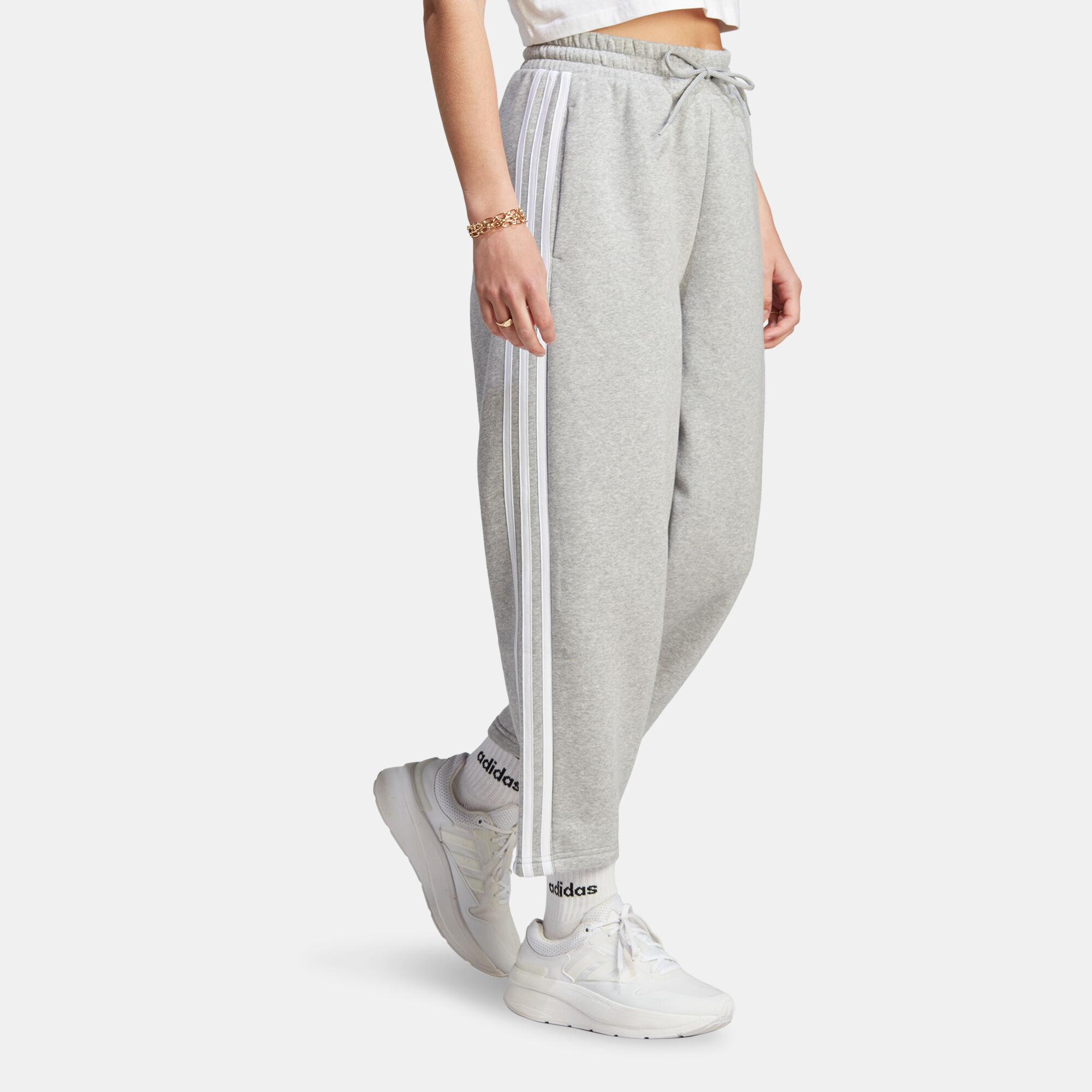 Women s Essentials 3 Stripes Open Hem Pants Grey adidas in Kuwait SSS