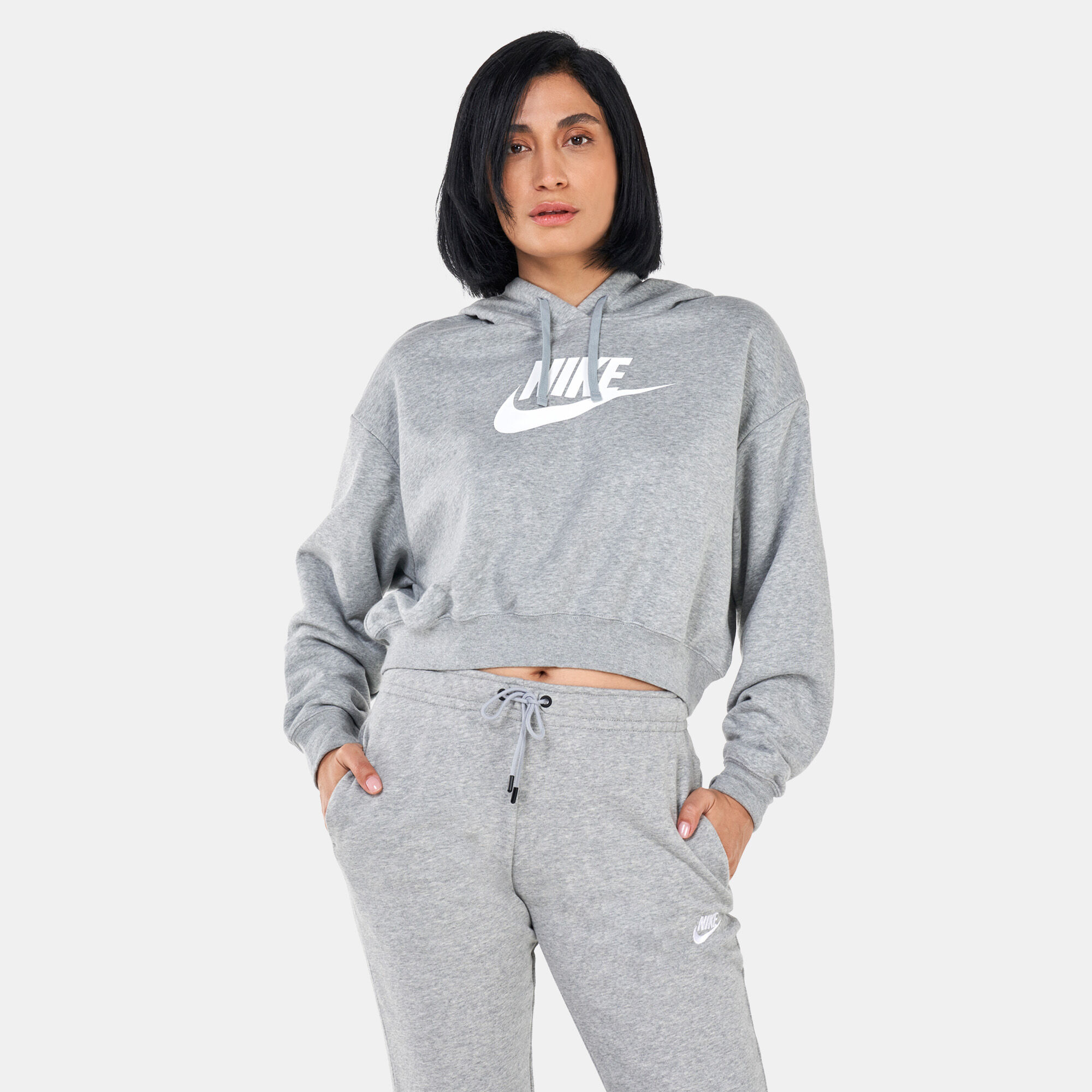 Women s Sportswear Club Fleece Oversized Crop Graphic Hoodie Grey Nike in Kuwait SSS