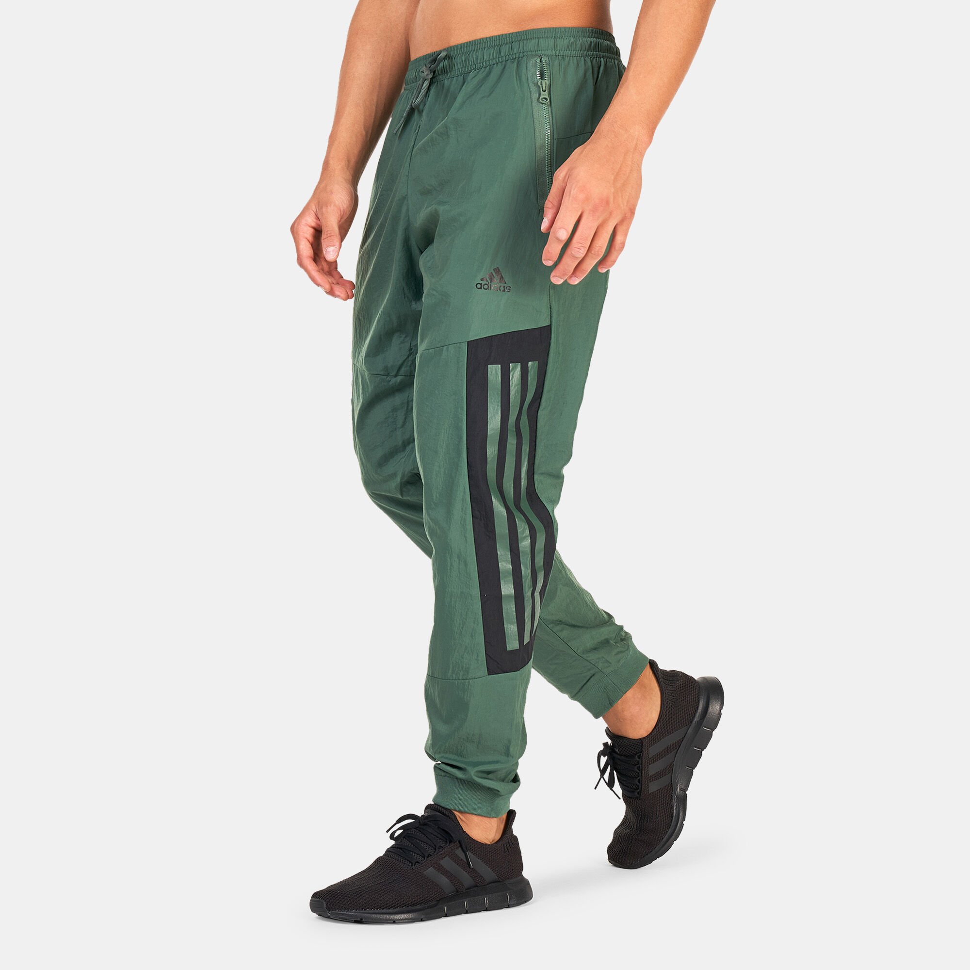 Adidas 3 stripe pants green sale