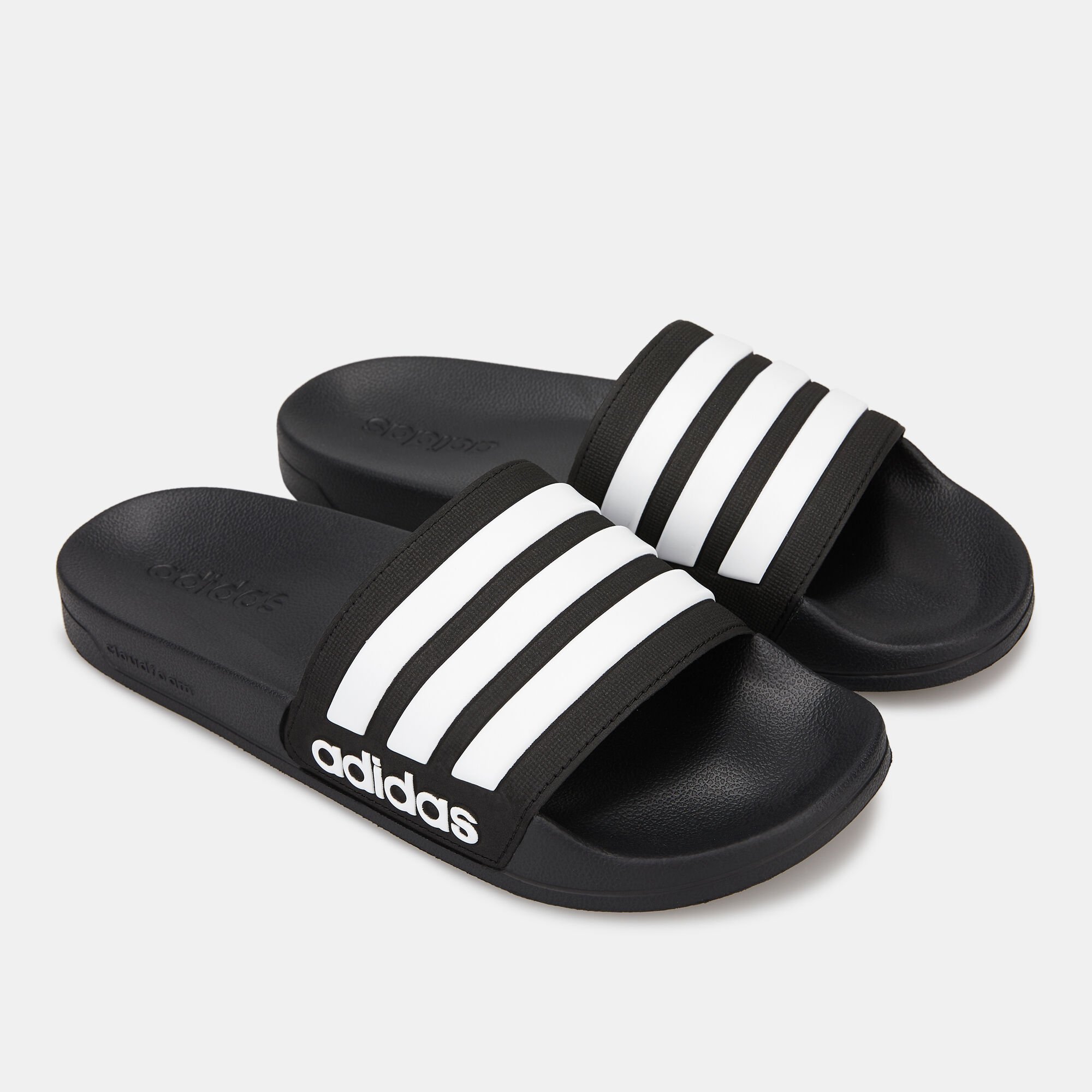 Adidas cloudfoam slides black top