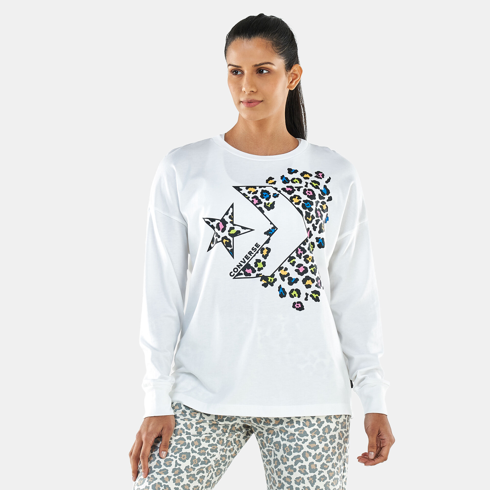 Women s Rainbow Leopard Print T Shirt White Converse in Kuwait SSS